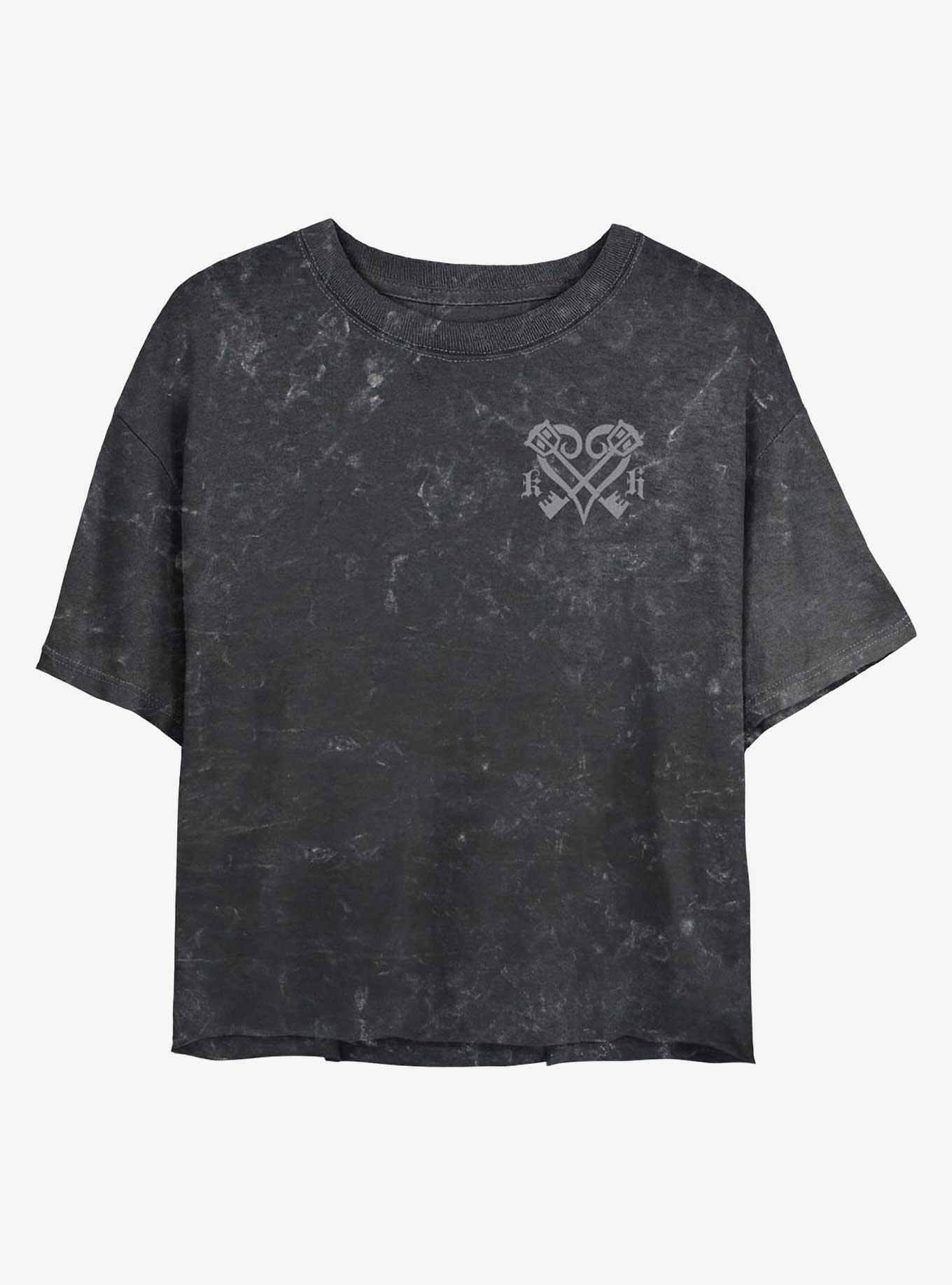 Disney Kingdom Hearts Kingdom Hearts Crest Girls Mineral Wash Crop T-Shirt, BLACK, hi-res