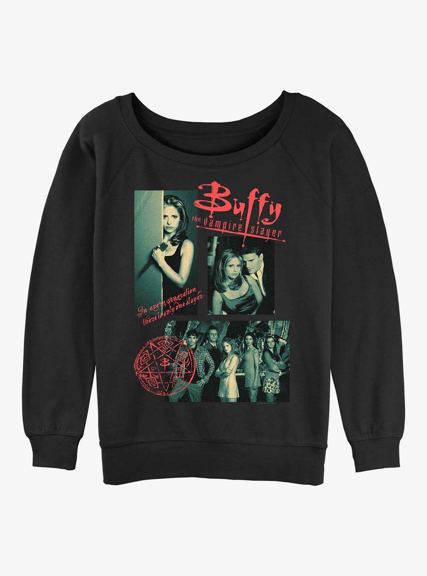 Buffy The Vampire Slayer Multi Image Girls Slouchy Sweatshirt, BLACK, hi-res