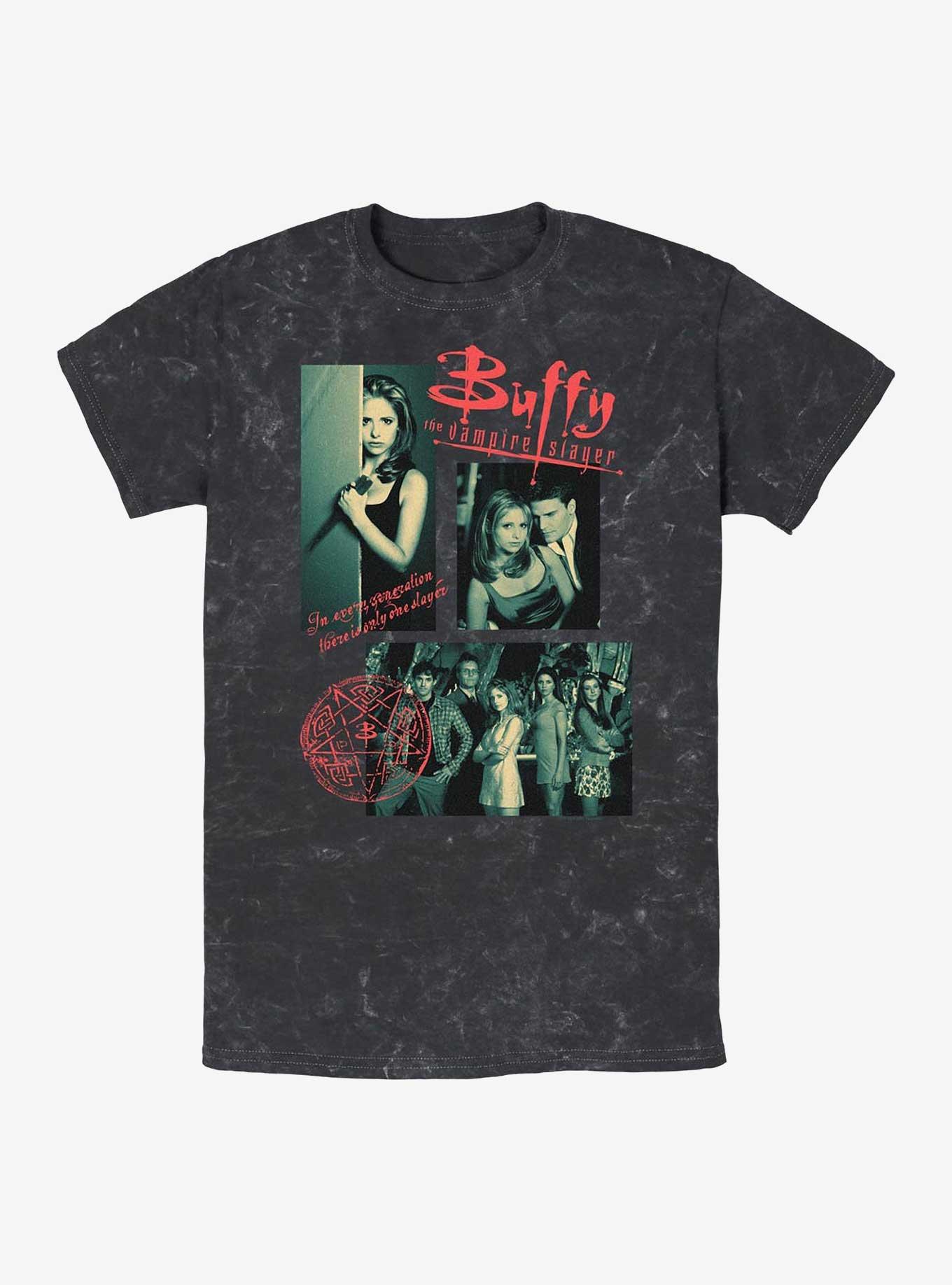 Buffy The Vampire Slayer Multi Image Mineral Wash T-Shirt, BLACK, hi-res