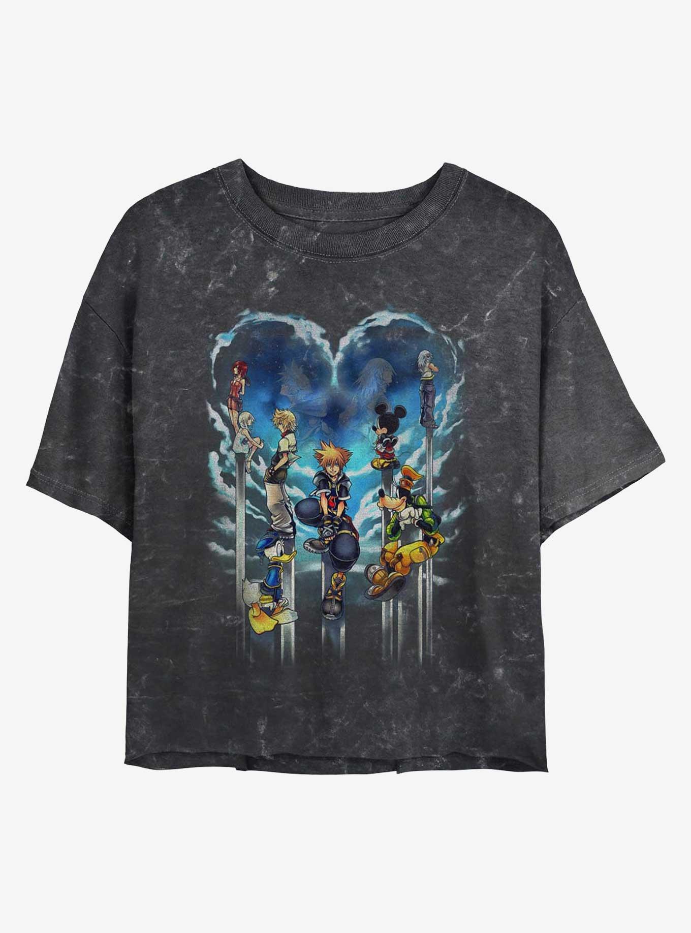 Disney Kingdom Hearts Clouded Horizon Girls Mineral Wash Crop T-Shirt, BLACK, hi-res