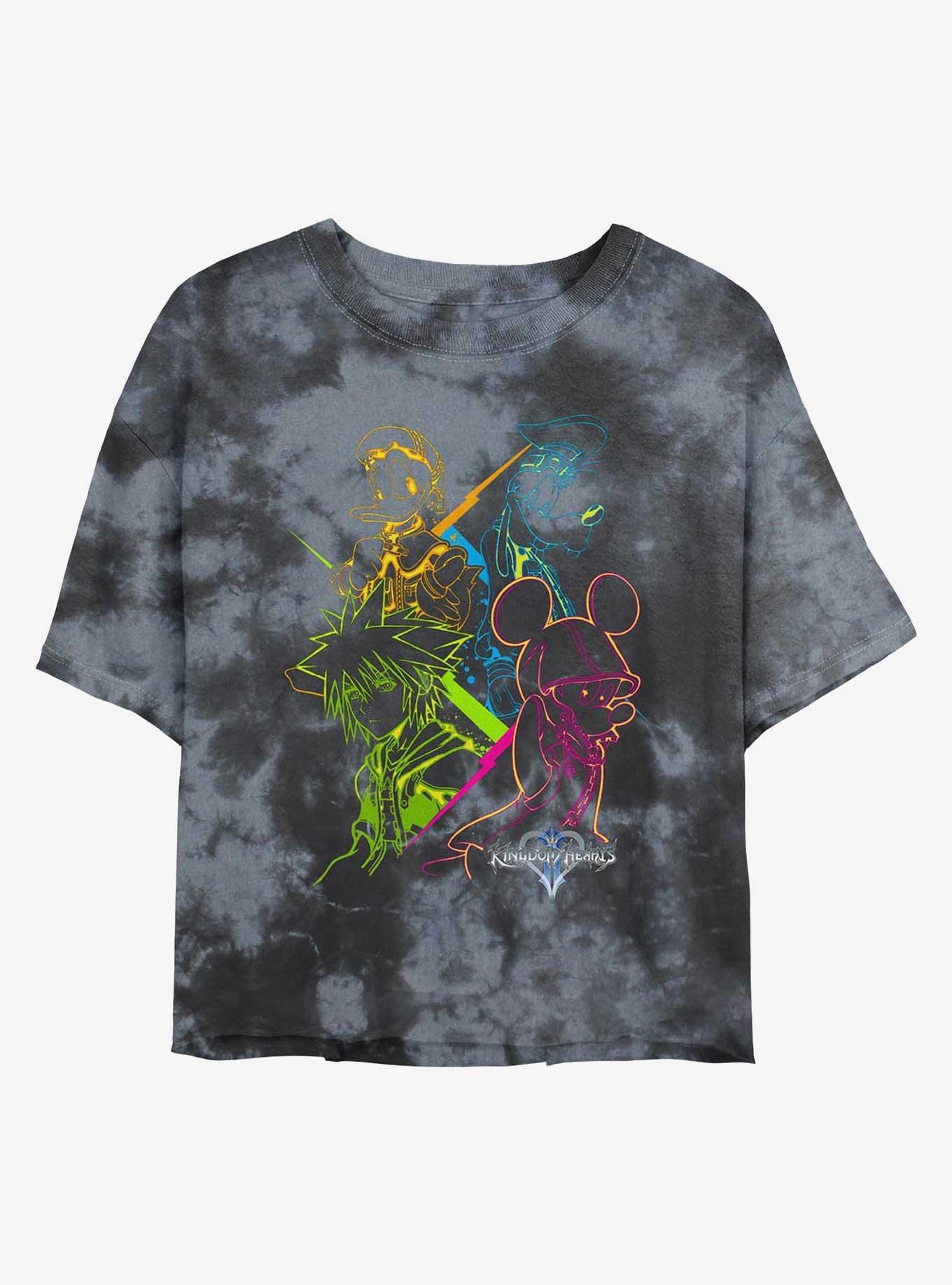 Disney Kingdom Hearts Kingdom Neon Color Girls Tie-Dye Crop T-Shirt, BLKCHAR, hi-res