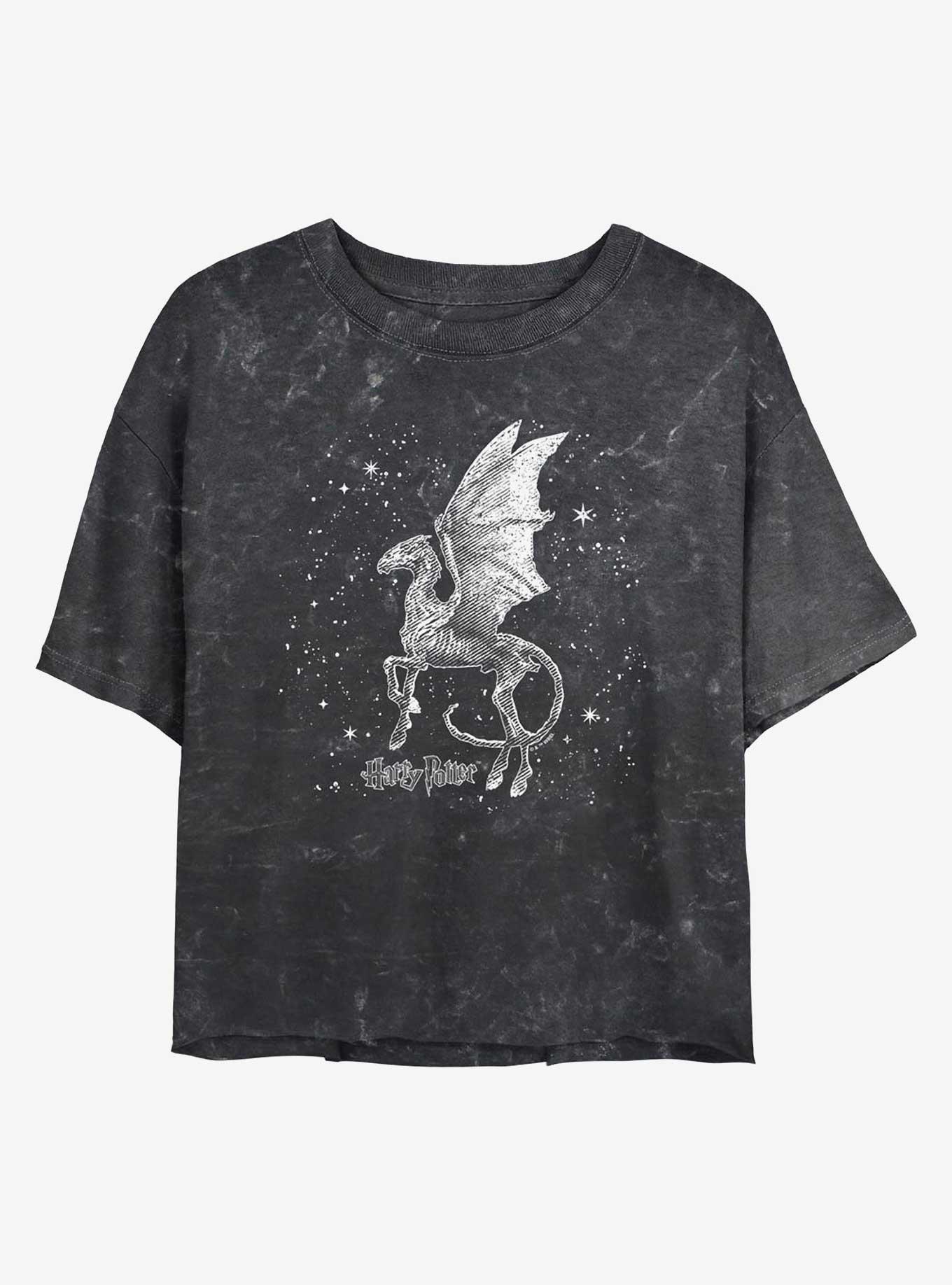 Harry Potter Thestral Moon Girls Mineral Wash Crop T-Shirt, BLACK, hi-res
