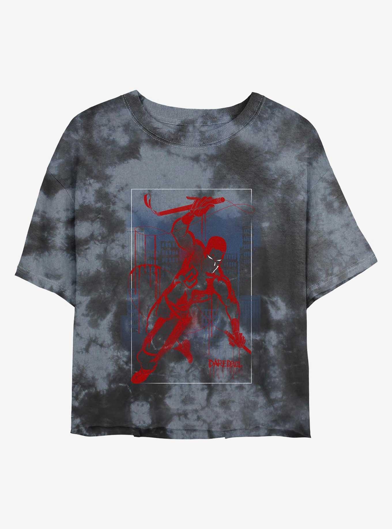 Marvel Daredevil Cityscape Graffiti Girls Tie-Dye Crop T-Shirt, BLKCHAR, hi-res