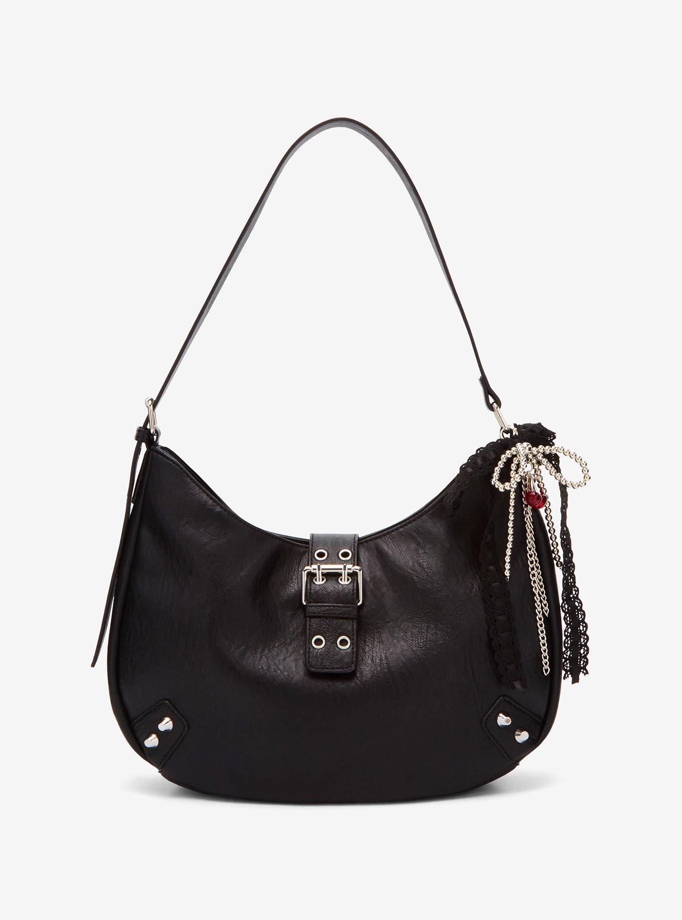 Black Buckle Cherry Bow Shoulder Bag, , hi-res