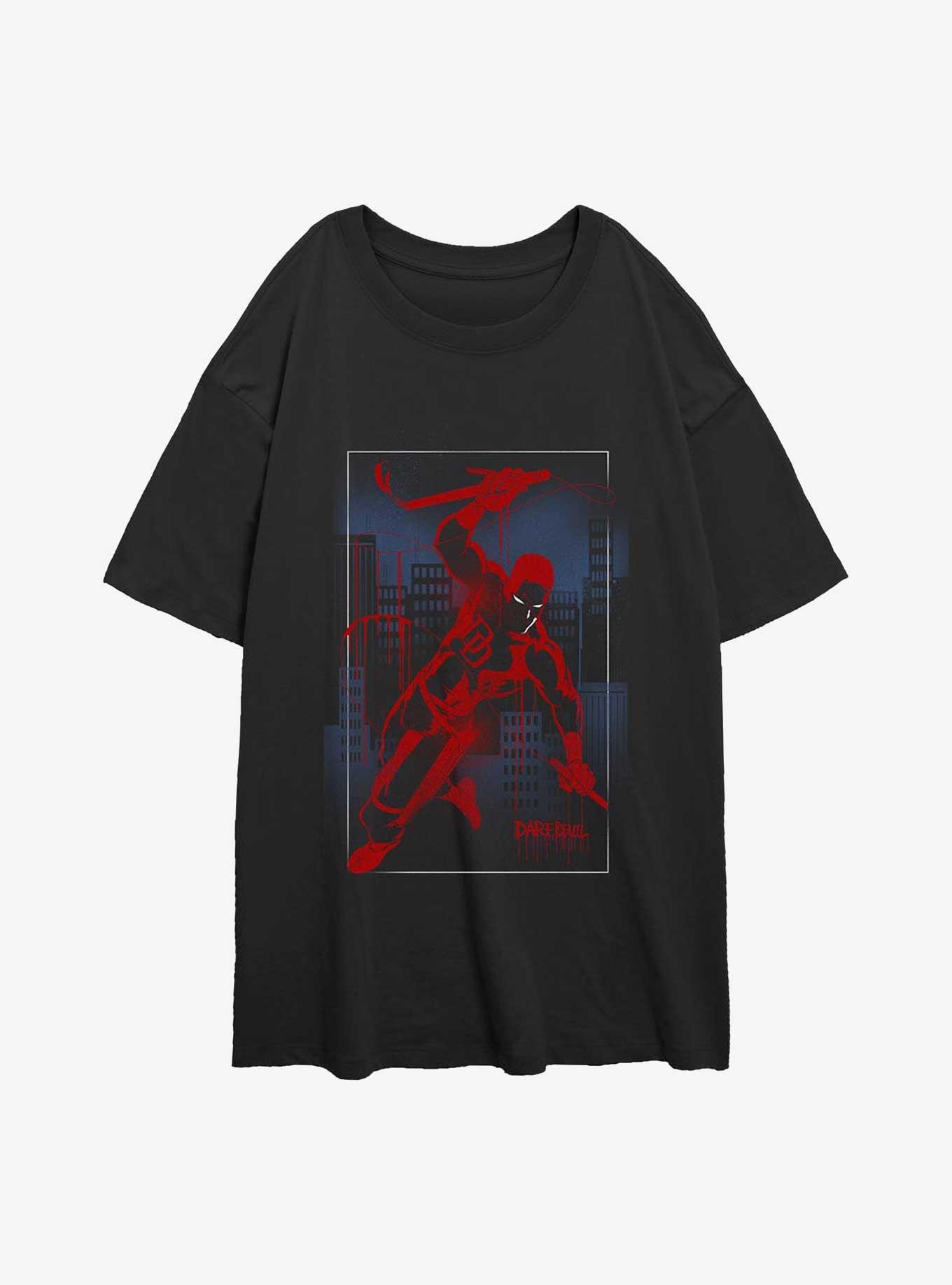 Marvel Daredevil Cityscape Graffiti Girls Oversized T-Shirt, BLACK, hi-res