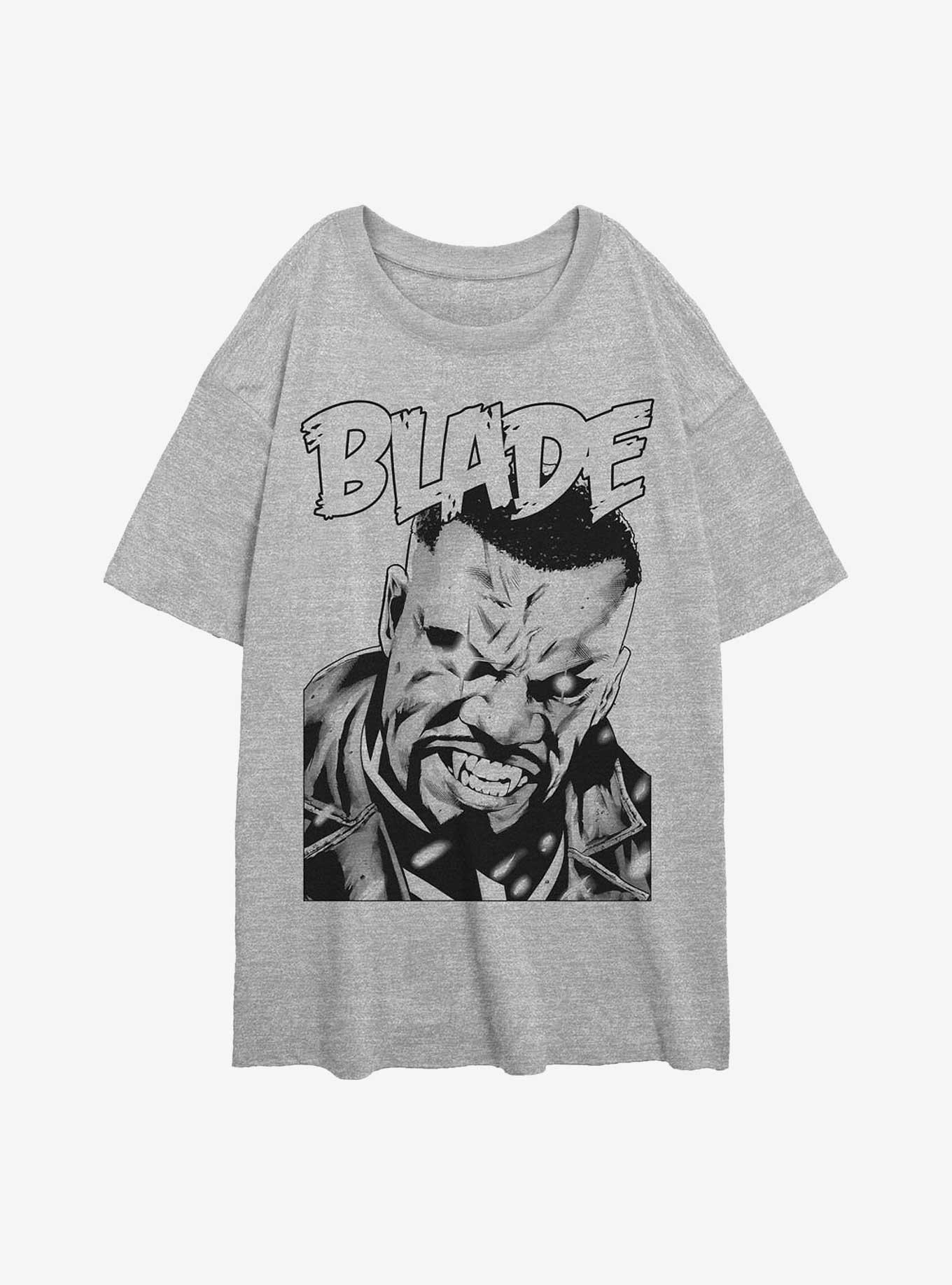 Marvel Blade Vampire Hunter Portrait Girls Oversized T-Shirt, ATH HTR, hi-res