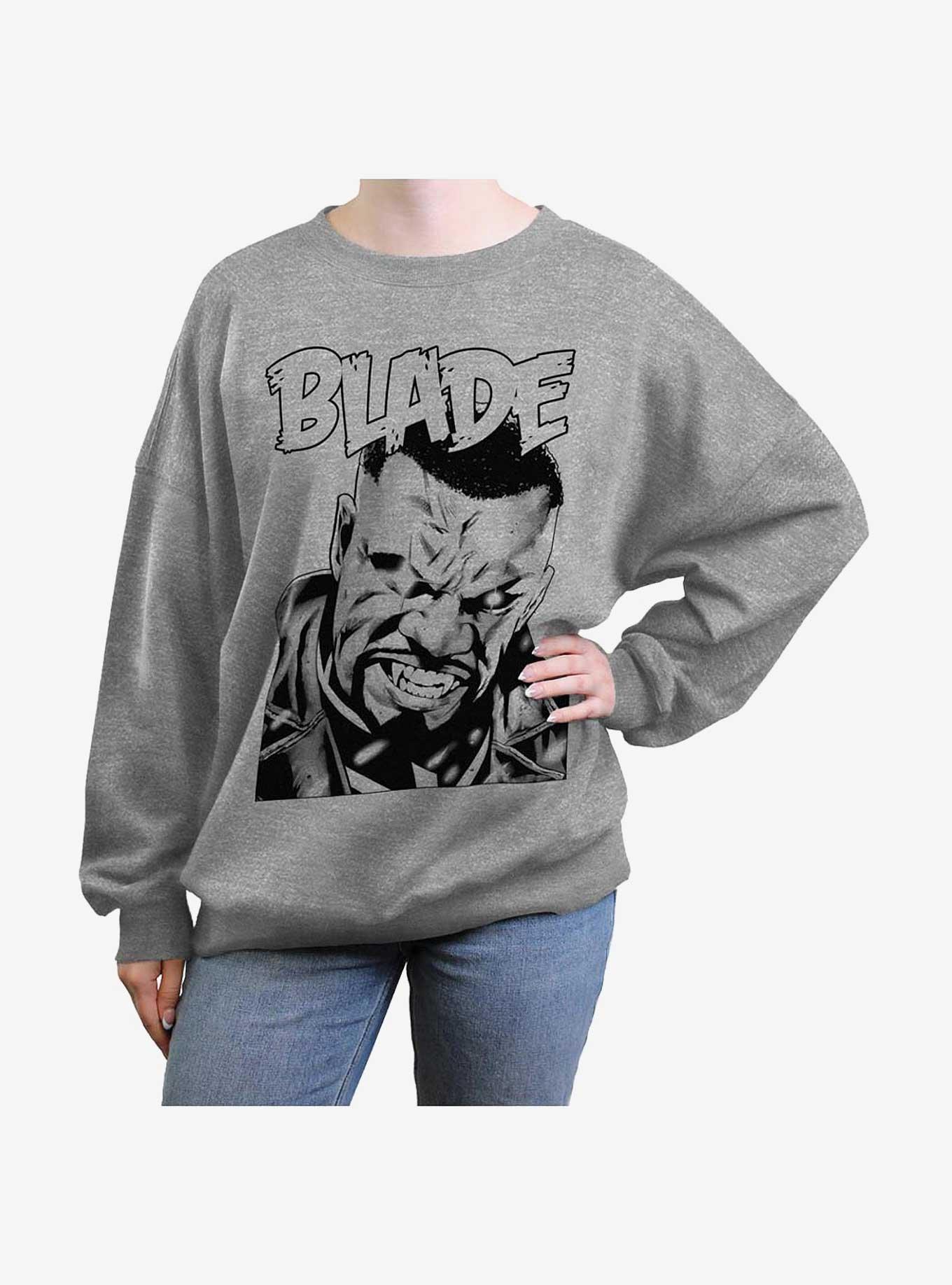 Marvel Blade Vampire Hunter Portrait Girls Oversized Sweatshirt, HEATHER GR, hi-res