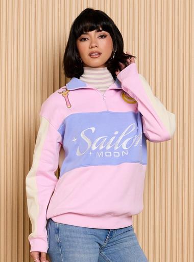 Sailor Moon Color Block Women's Quarter Zip Crewneck - BoxLunch