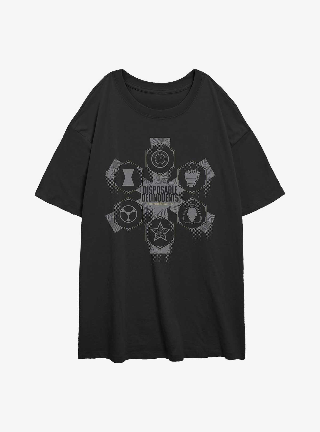 Marvel Thunderbolts* Disposable Delinquents Logos Girls Overiszed T-Shirt, BLACK, hi-res