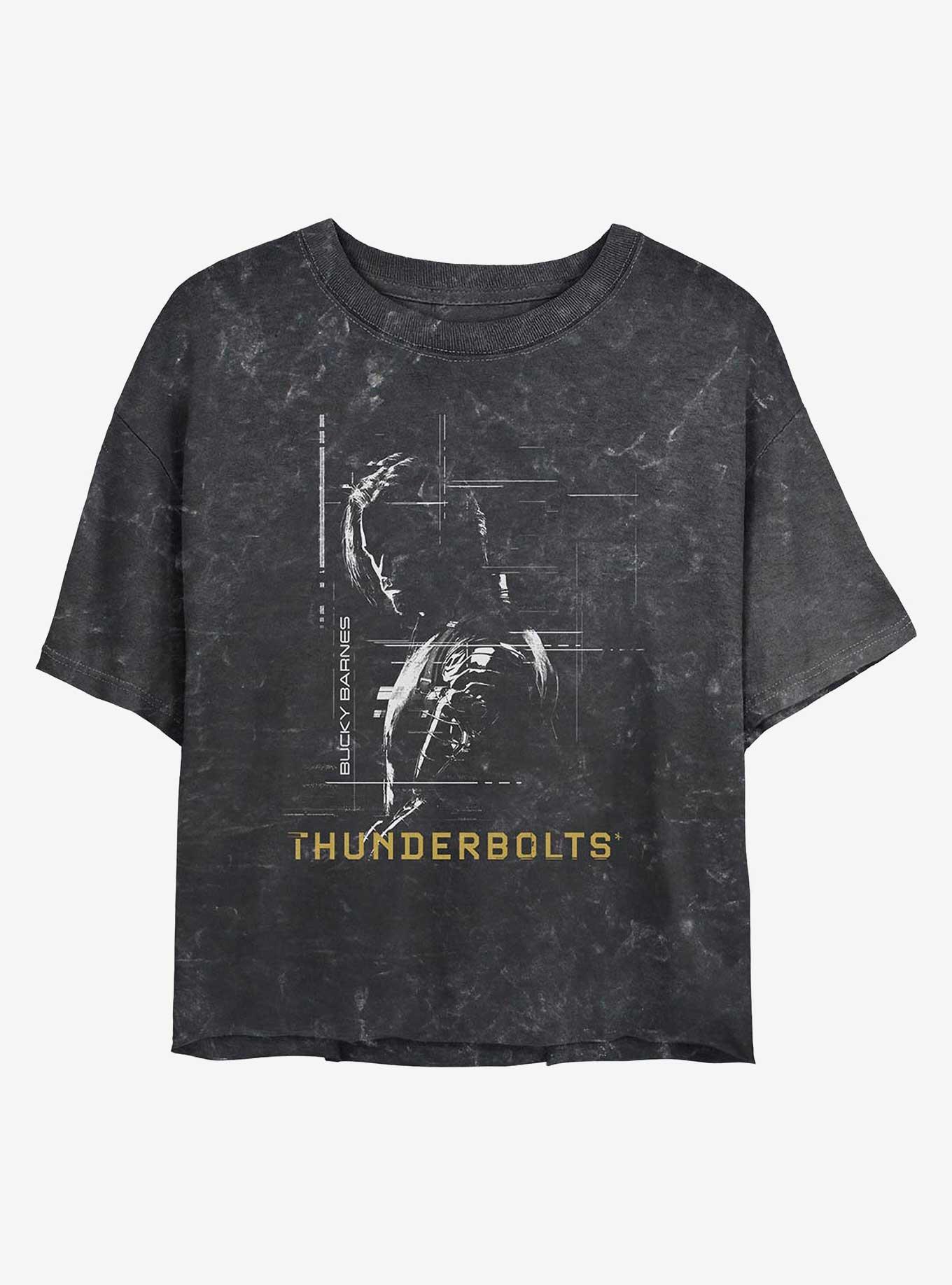 Marvel Thunderbolts* Bucky Barnes Winter Soldier Silhouette Girls Mineral Wash Crop T-Shirt, BLACK, hi-res