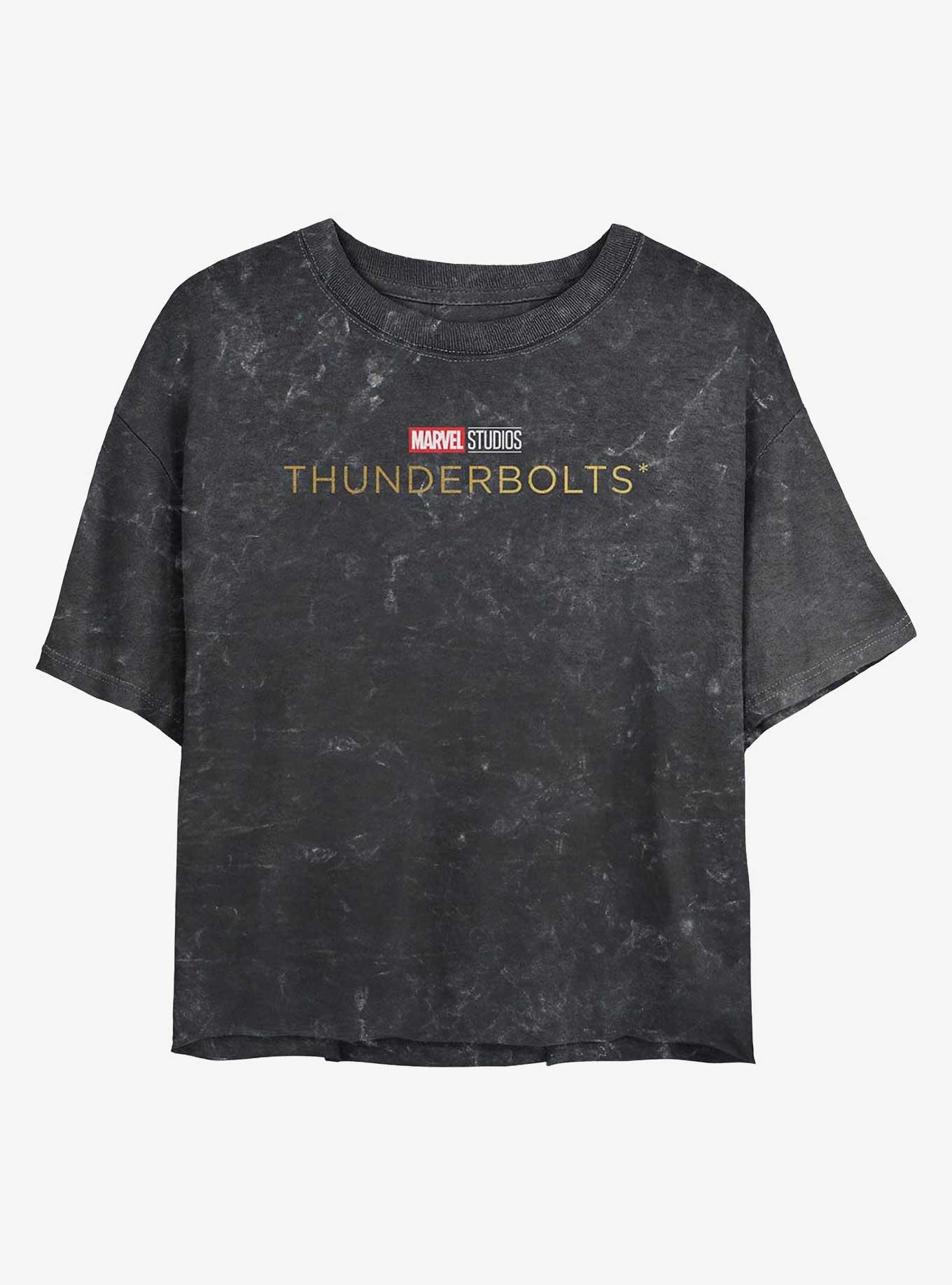 Marvel Thunderbolts* Logo Girls Mineral Wash Crop T-Shirt, BLACK, hi-res