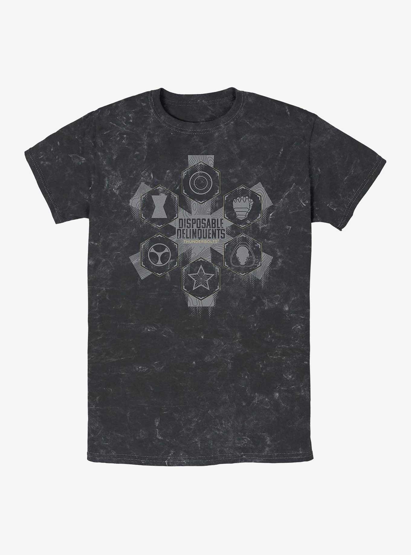 Marvel Thunderbolts* Disposable Delinquents Logos Mineral Wash T-Shirt, BLACK, hi-res