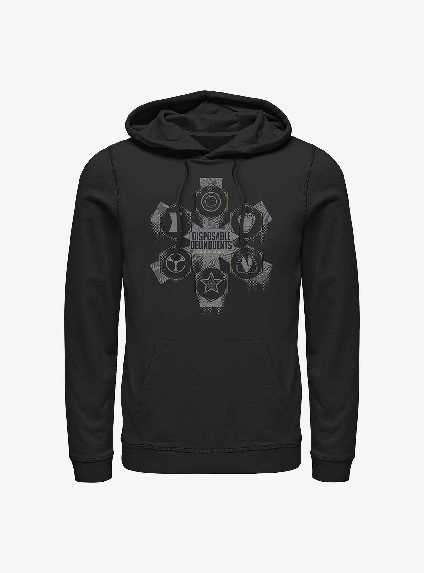 Marvel Thunderbolts* Disposable Delinquents Logos Hoodie, BLACK, hi-res
