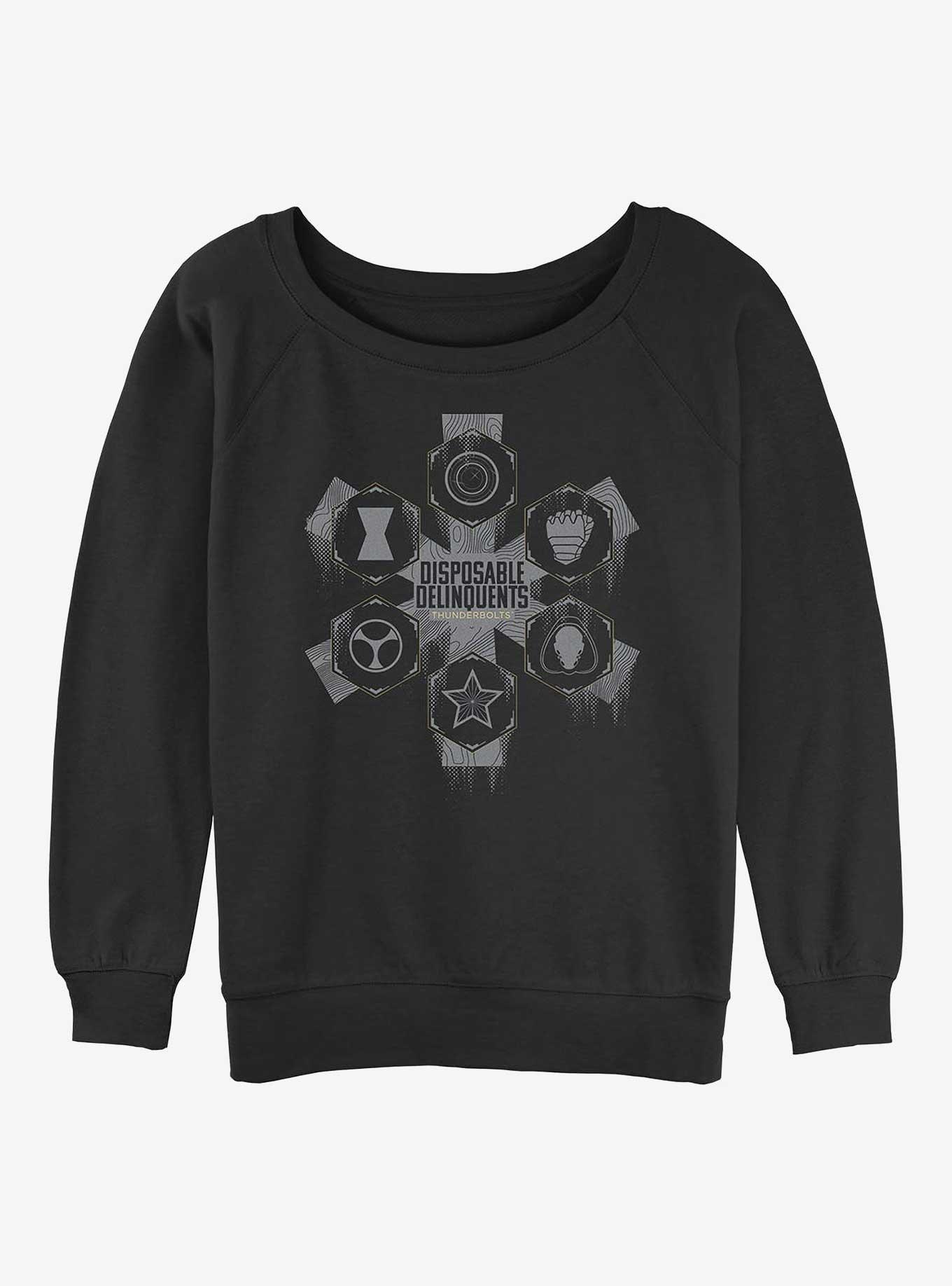 Marvel Thunderbolts* Disposable Delinquents Logos Girls Slouchy Sweatshirt, BLACK, hi-res