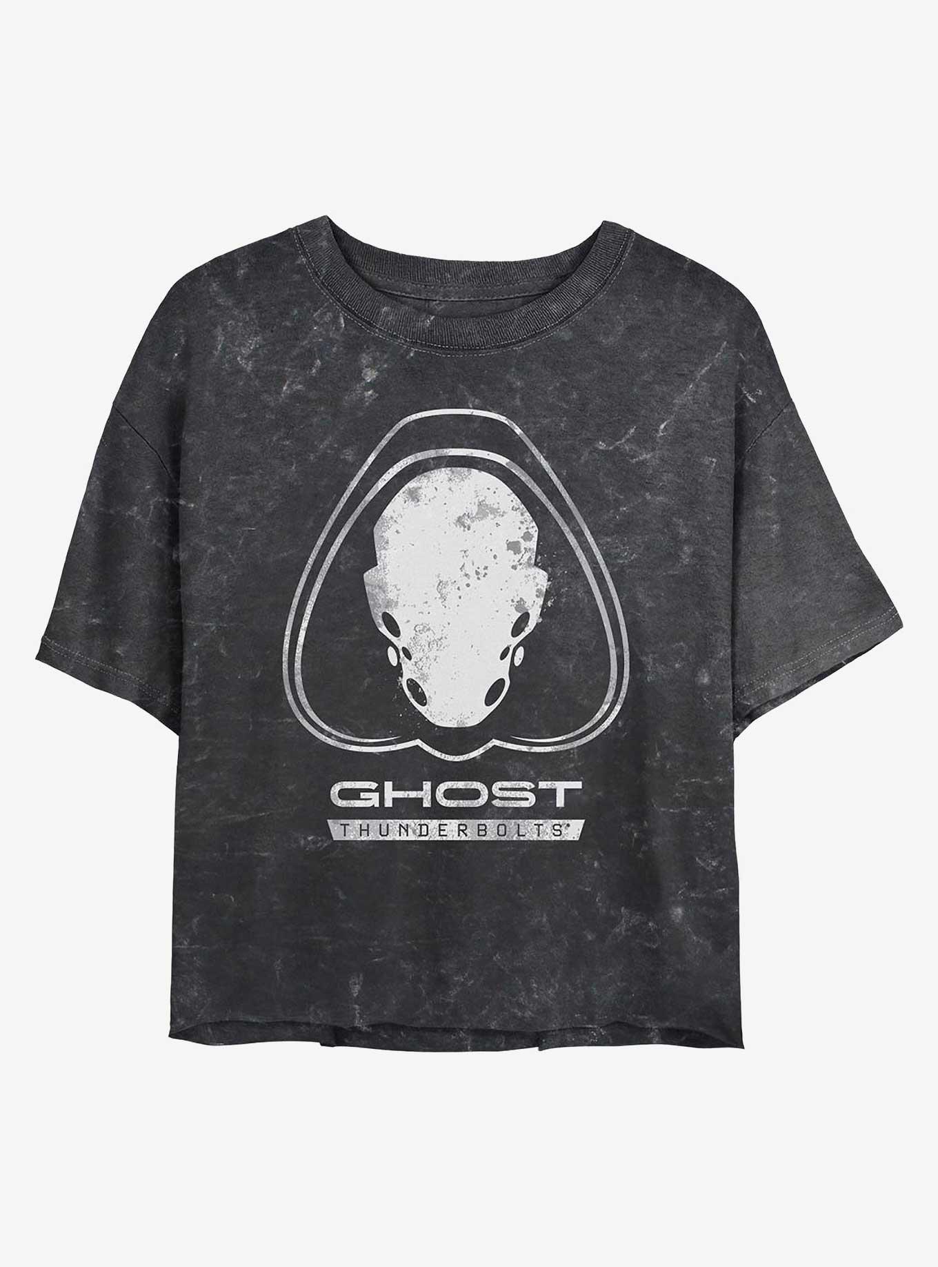 Marvel Thunderbolts* Ghost Logo Girls Mineral Wash Crop T-Shirt, BLACK, hi-res