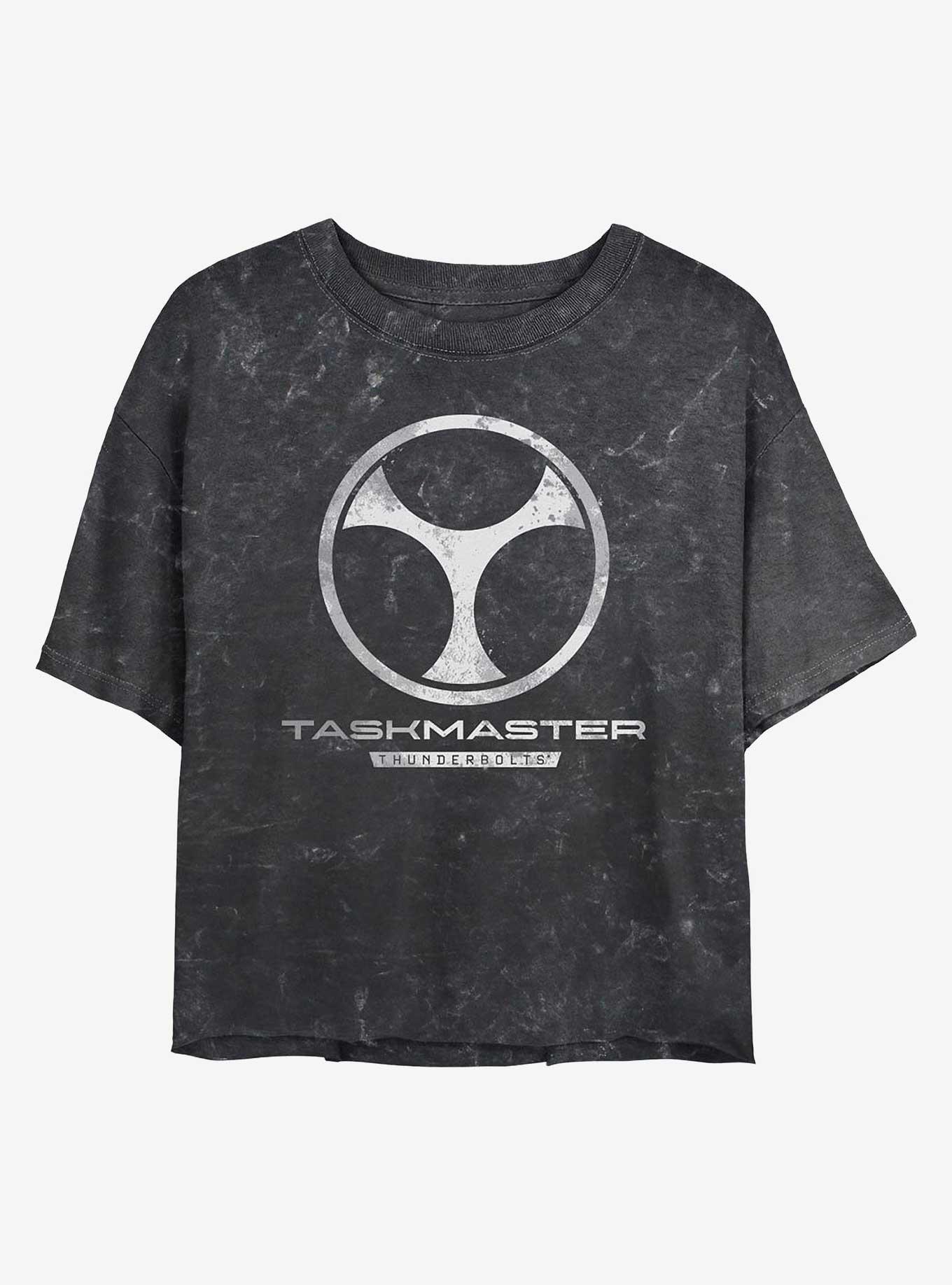 Marvel Thunderbolts* Taskmaster Logo Girls Mineral Wash Crop T-Shirt, BLACK, hi-res