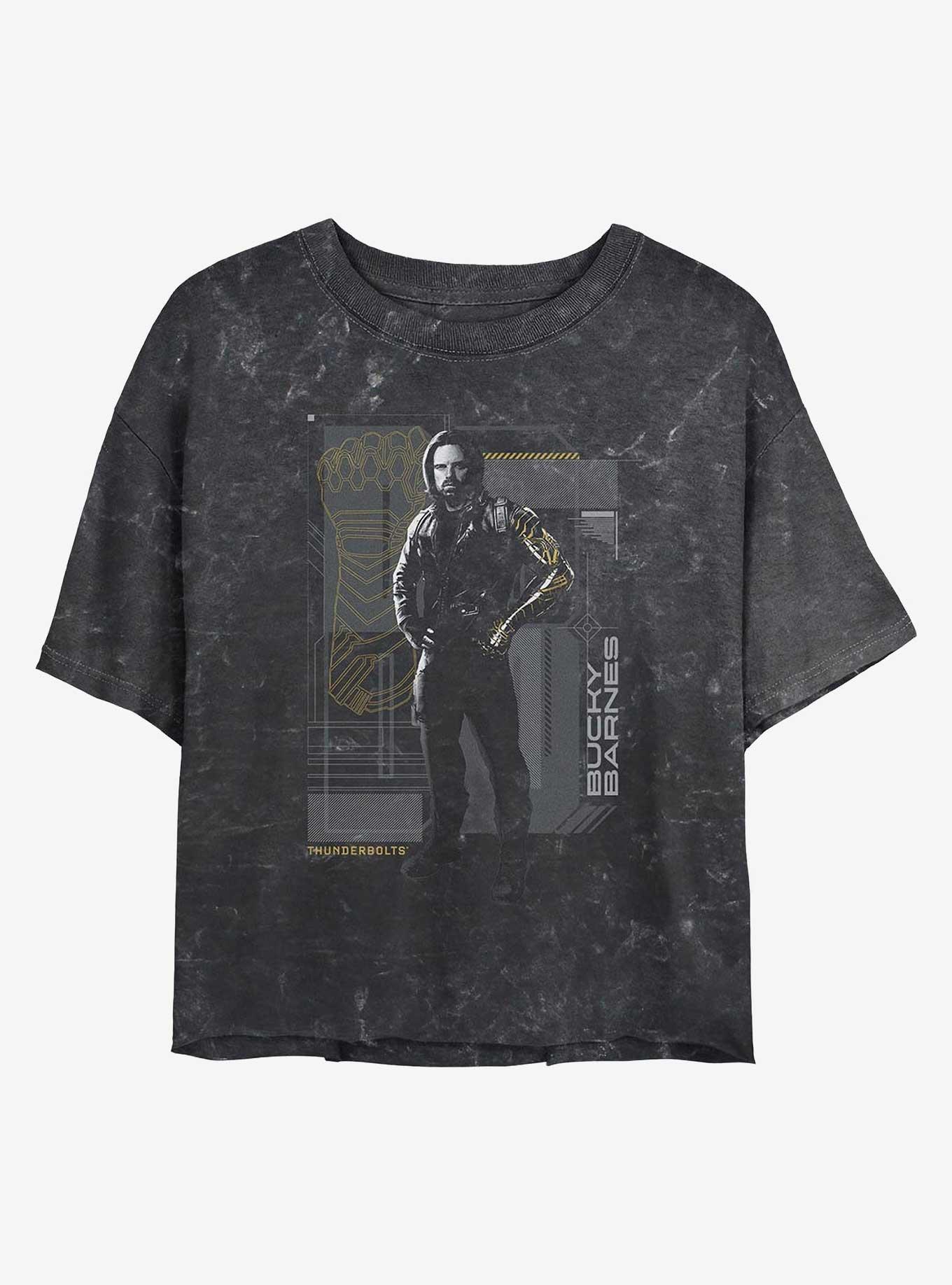 Marvel Thunderbolts* Bucky Barnes Winter Soldier Pose Girls Mineral Wash Crop T-Shirt, BLACK, hi-res