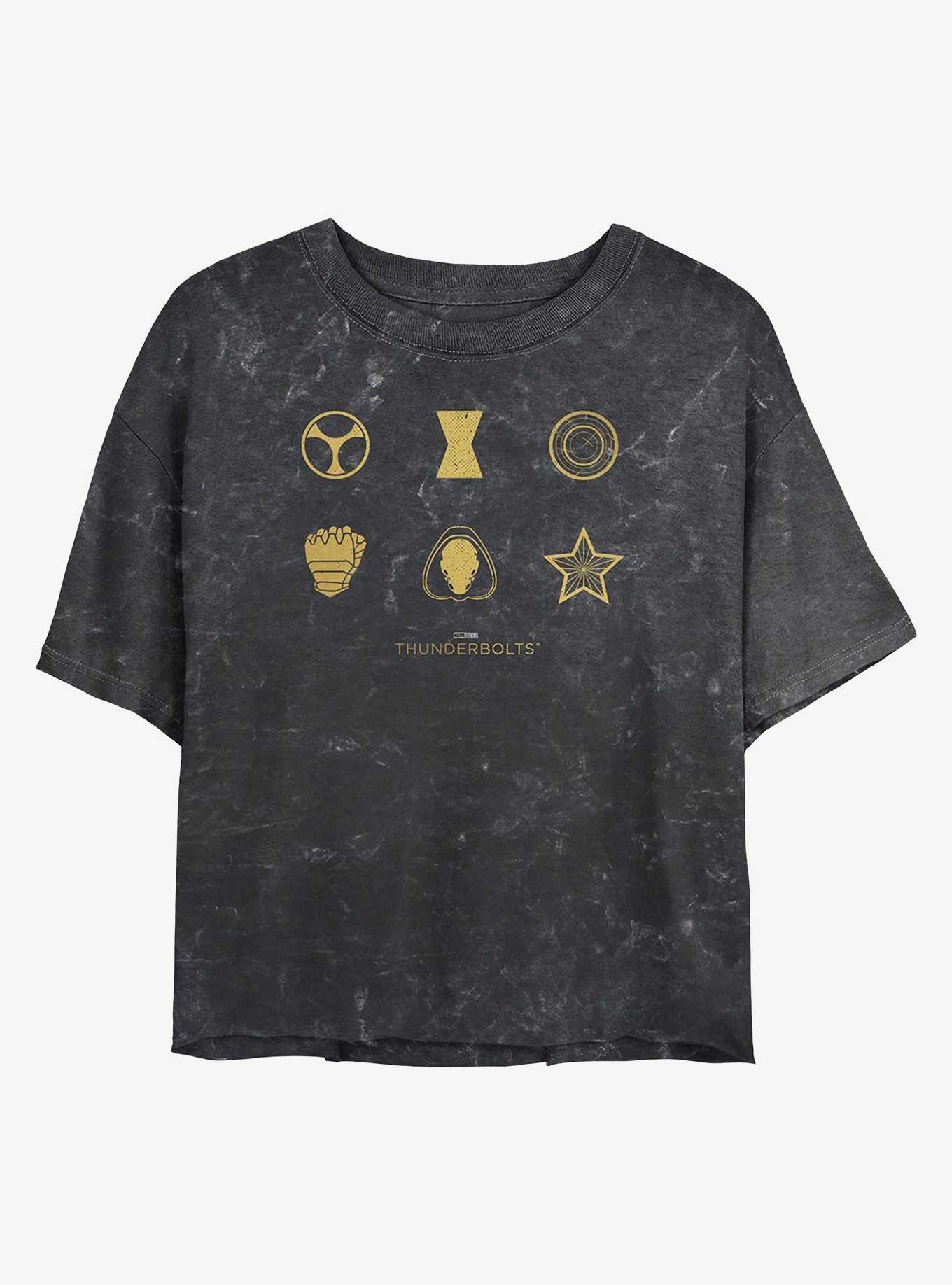 Marvel Thunderbolts* Member Icons Girls Mineral Wash Crop T-Shirt, BLACK, hi-res