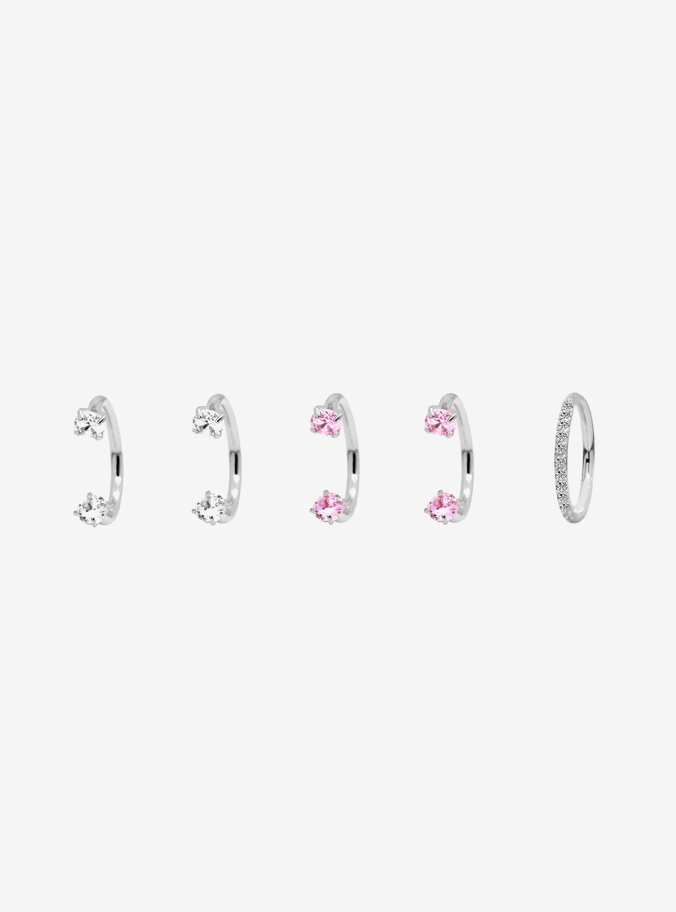 Steel Pink Gem Nose Hoop 5 Pack