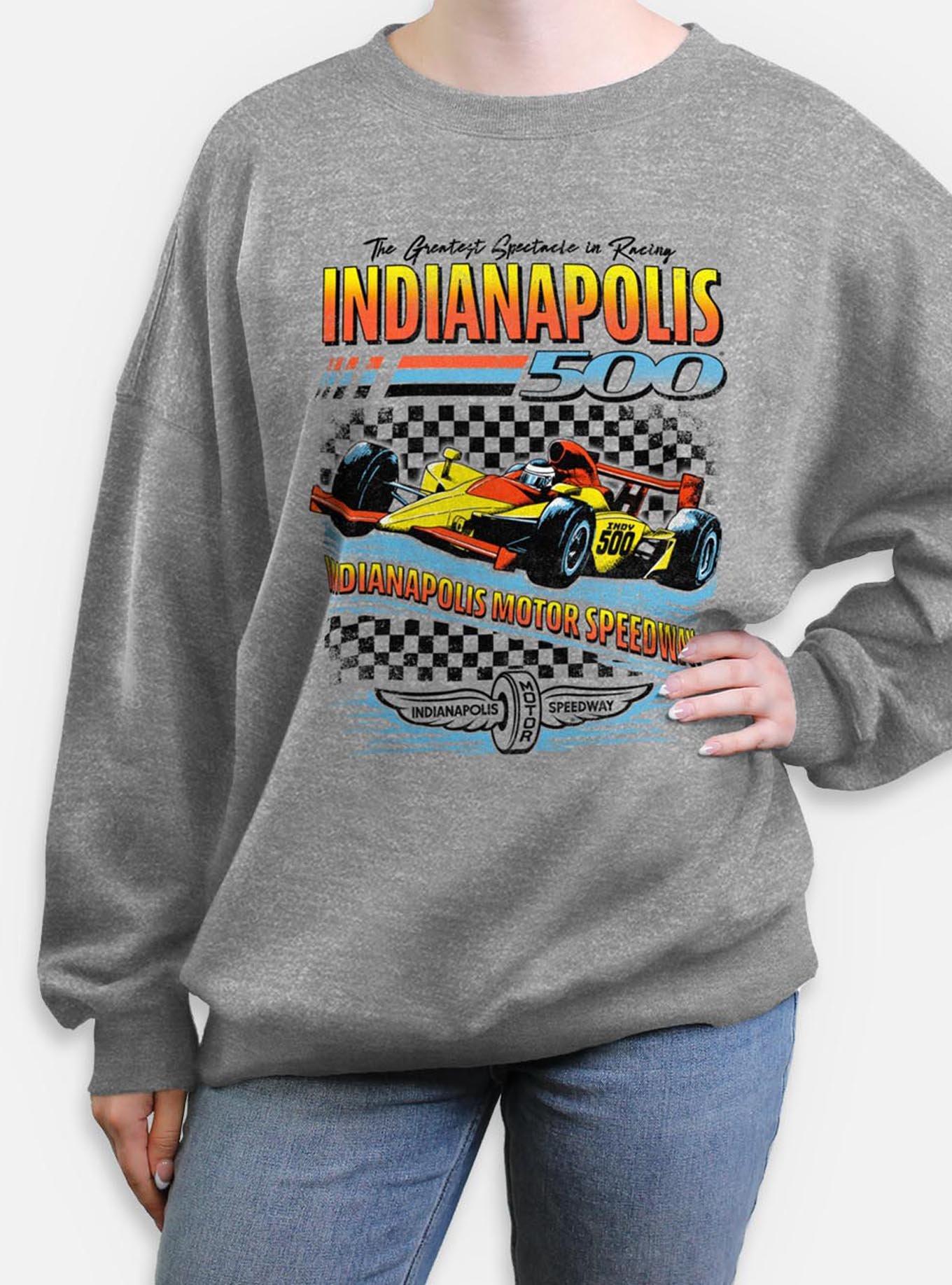 Indianapolis 500 Race Checker Womens Oversized Sweatshirt, HEATHER GR, hi-res