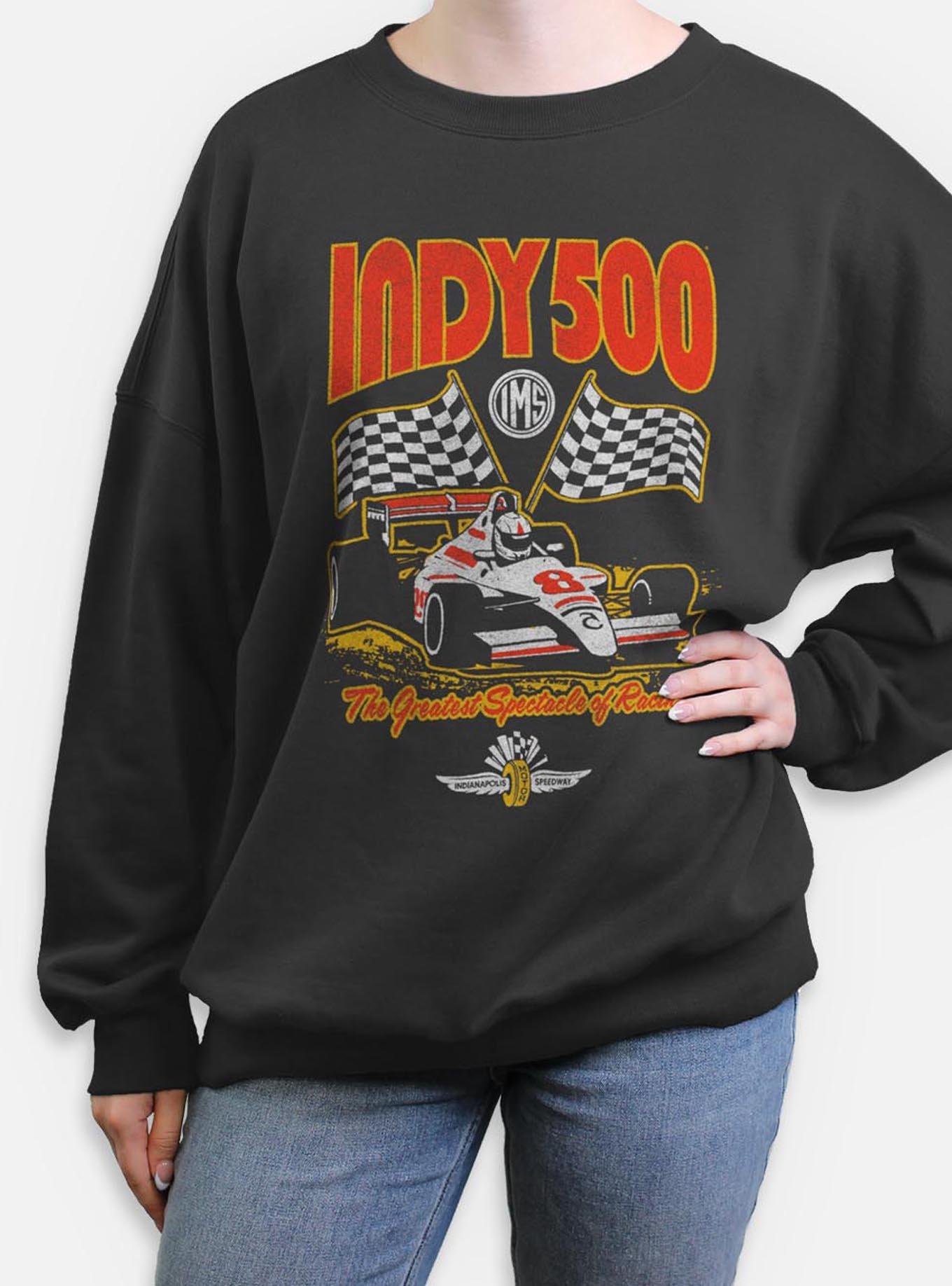 Indianapolis 500 Checkered Flags Racing Womens Oversized Sweatshirt, BLACK, hi-res