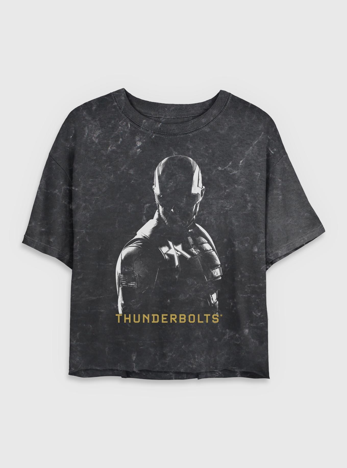 Marvel Thunderbolts* John Walker U.S. Agent In Shadows Mineral Wash Womens Crop T-Shirt, BLACK, hi-res