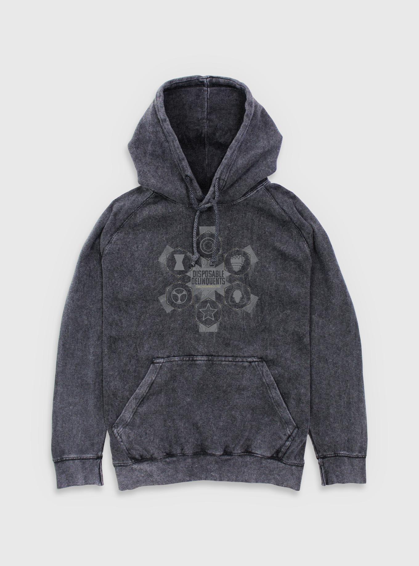 Marvel Thunderbolts* Disposable Delinquents Logos Mineral Wash Hoodie, , hi-res