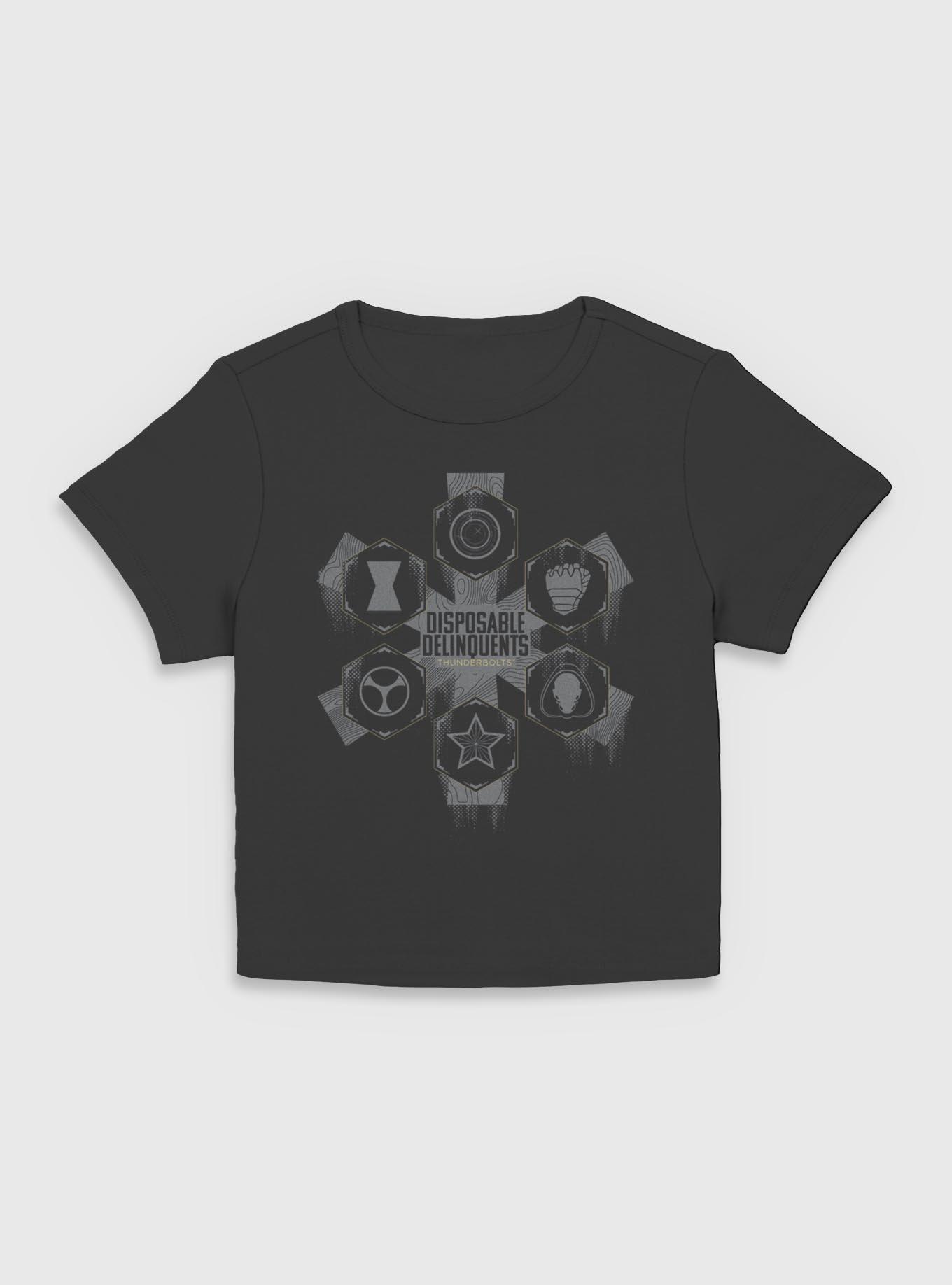 Marvel Thunderbolts* Disposable Delinquents Logos Women Baby T-Shirt, BLACK, hi-res