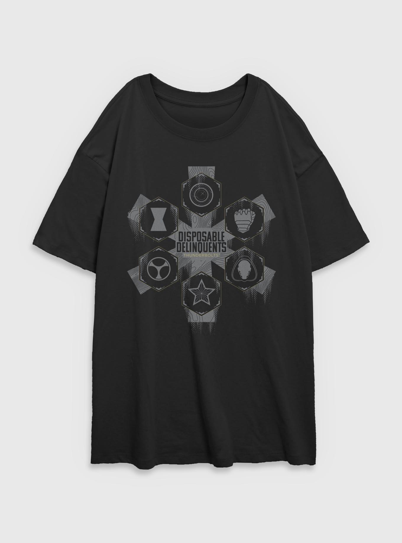 Marvel Thunderbolts* Disposable Delinquents Logos Womens Oversized T-Shirt, BLACK, hi-res