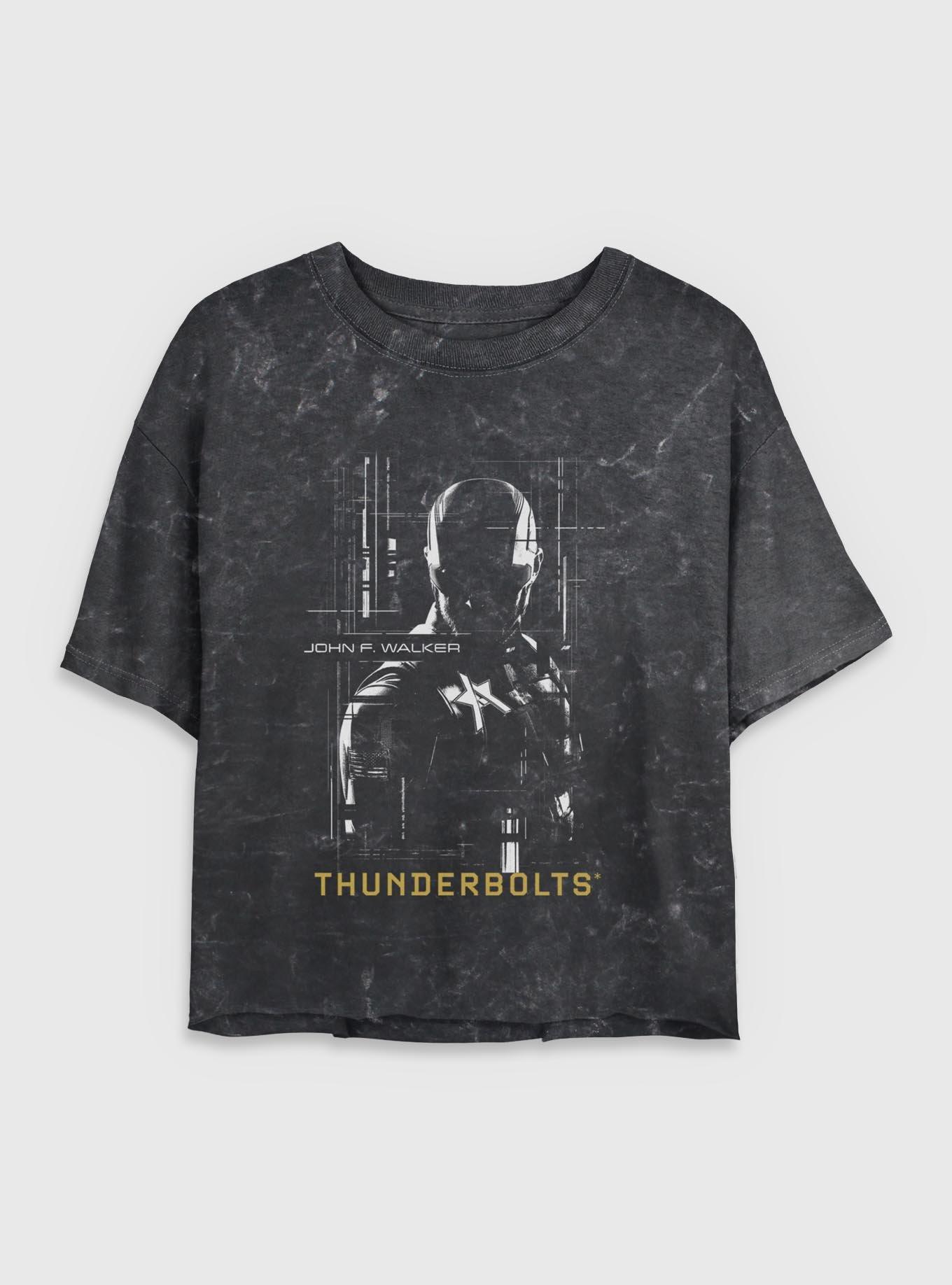 Marvel Thunderbolts* John Walker U.S. Agent Silhouette Mineral Wash Womens Crop T-Shirt, BLACK, hi-res