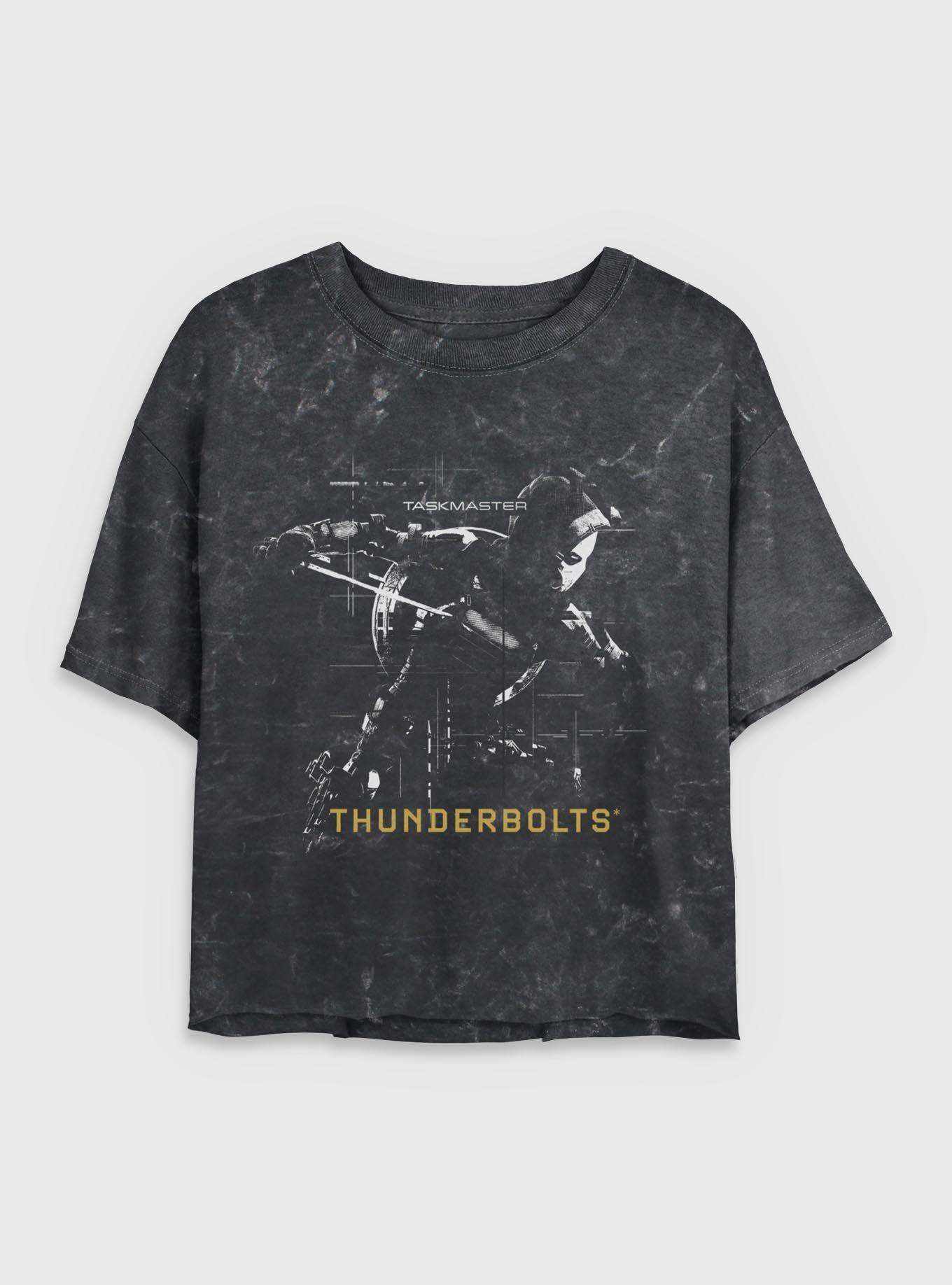 Marvel Thunderbolts* Taskmaster Silhouette Mineral Wash Womens Crop T-Shirt, BLACK, hi-res