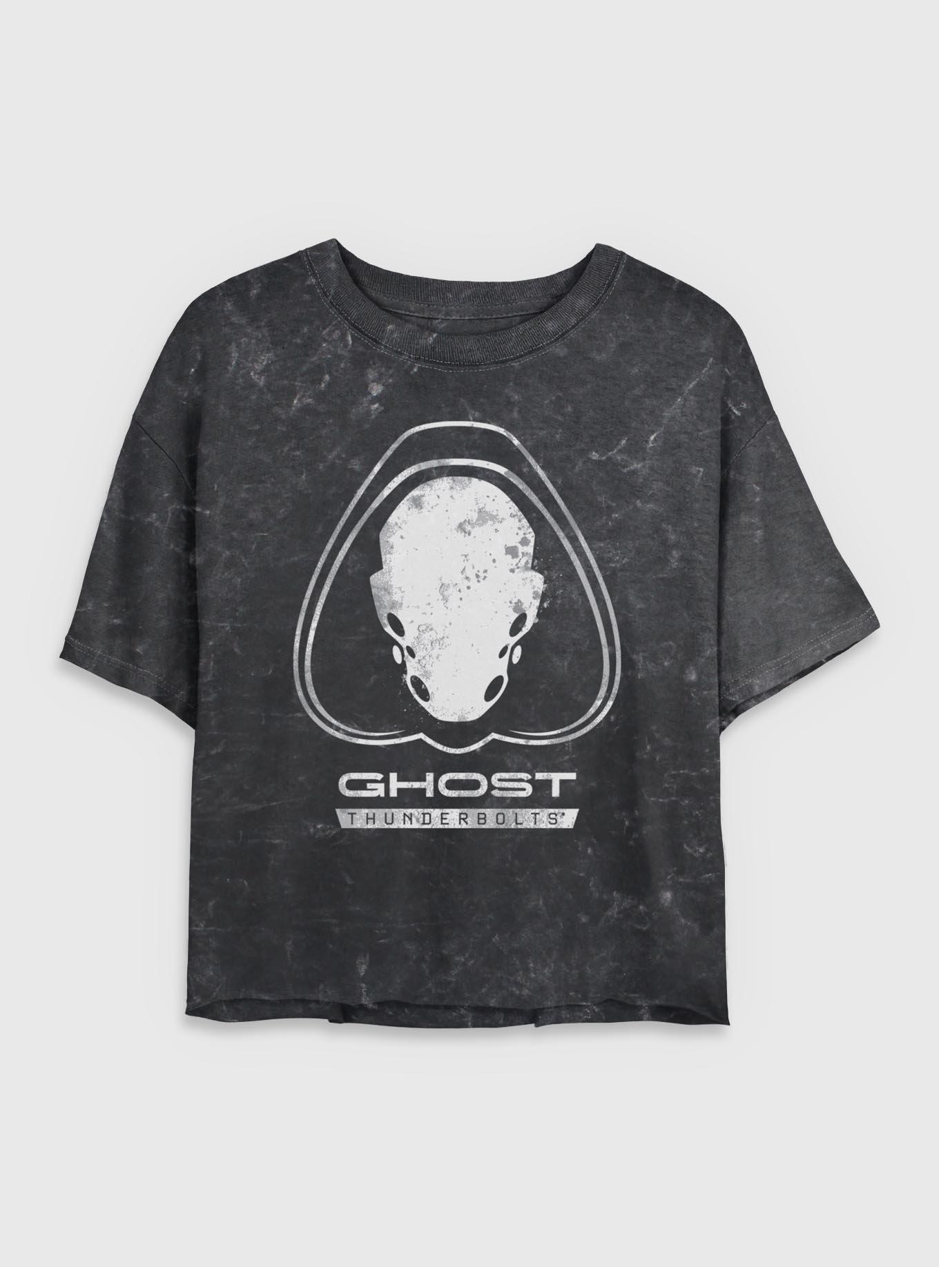 Marvel Thunderbolts* Ghost Logo Mineral Wash Womens Crop T-Shirt, BLACK, hi-res
