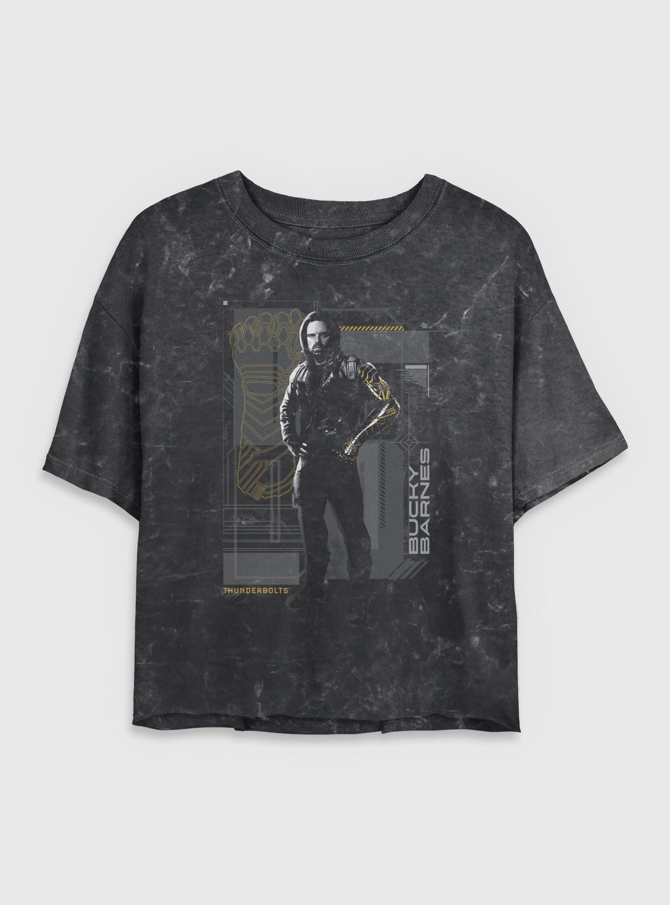 Marvel Thunderbolts* Bucky Barnes Winter Soldier Pose Mineral Wash Womens Crop T-Shirt, BLACK, hi-res