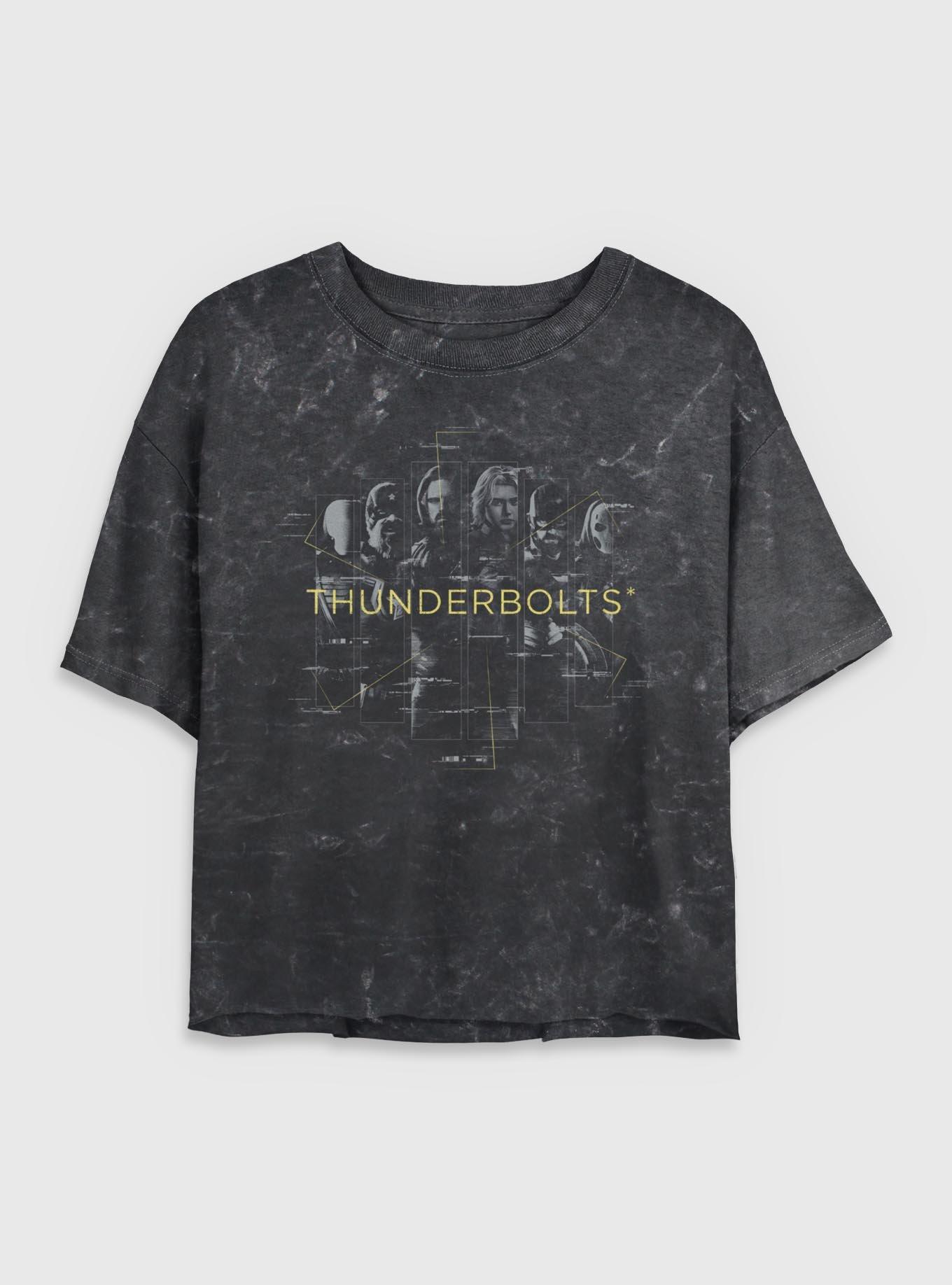 Marvel Thunderbolts* Team Members Mineral Wash Womens Crop T-Shirt, BLACK, hi-res