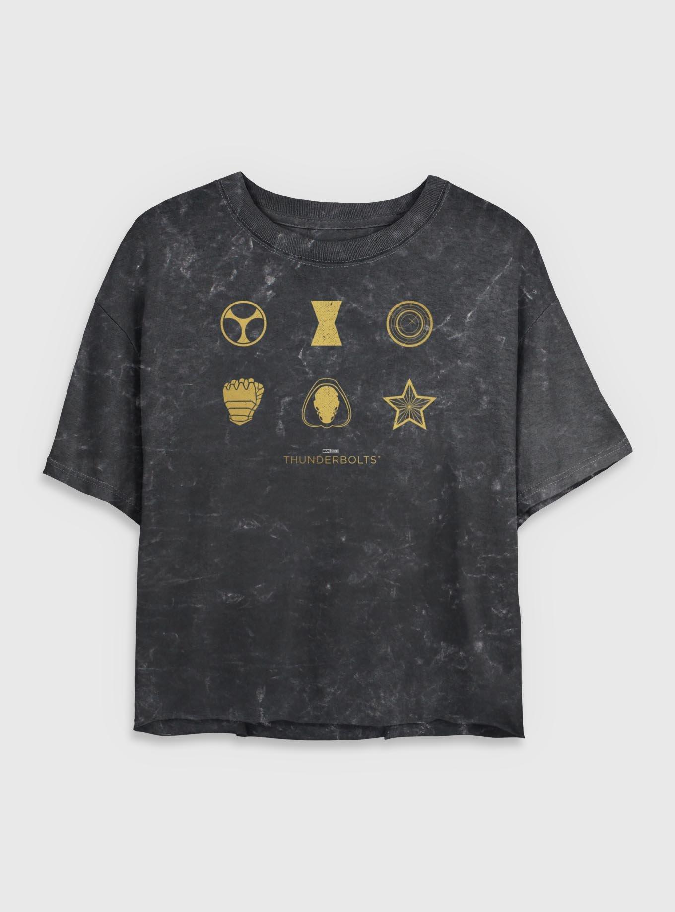Marvel Thunderbolts* Member Icons Mineral Wash Womens Crop T-Shirt, BLACK, hi-res