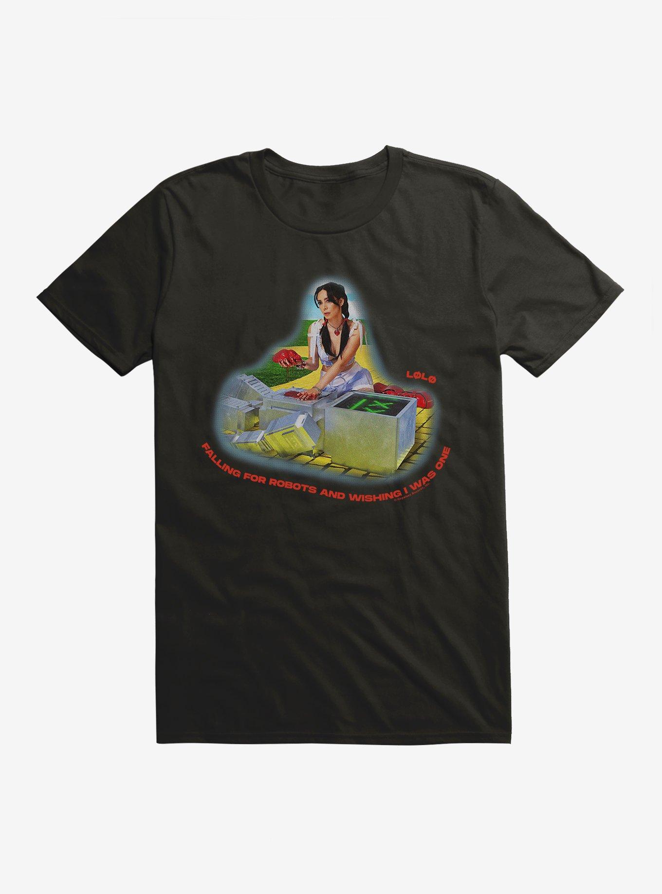 LØLØ Falling For Robots And Wishing I Was One T-Shirt, BLACK, hi-res