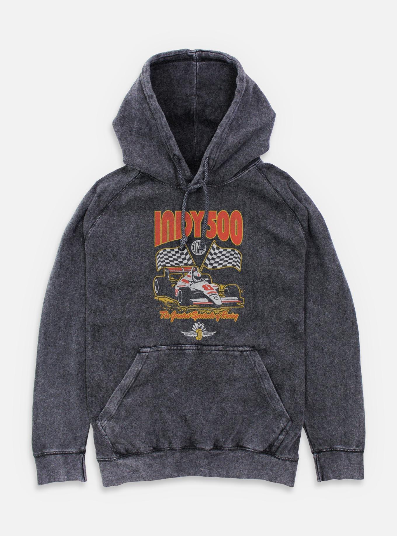 Indianapolis 500 Checkered Flags Racing Mineral Wash Hoodie, BLACK, hi-res