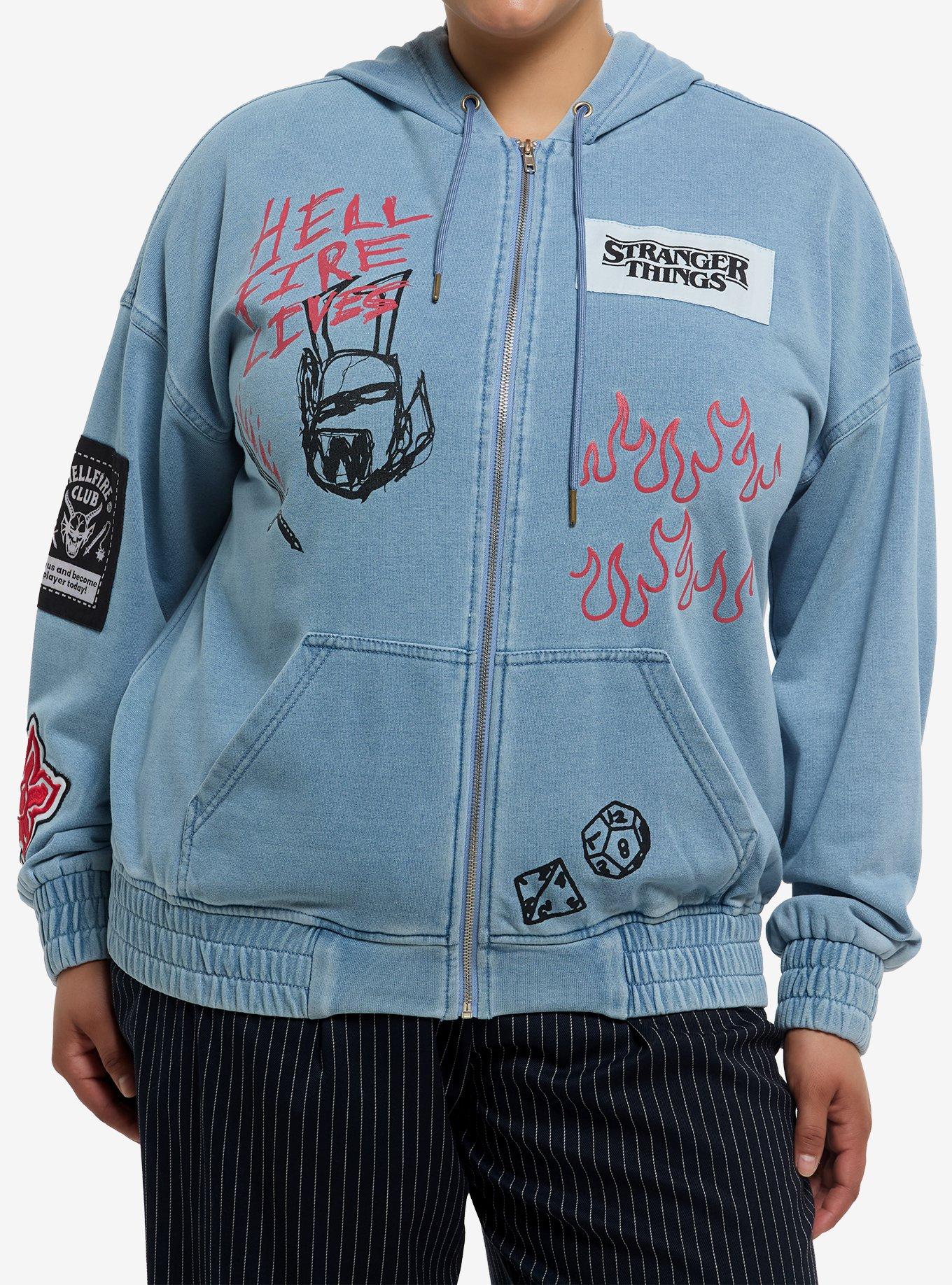 Stranger Things Hellfire Patches Hoodie Plus Size, , hi-res