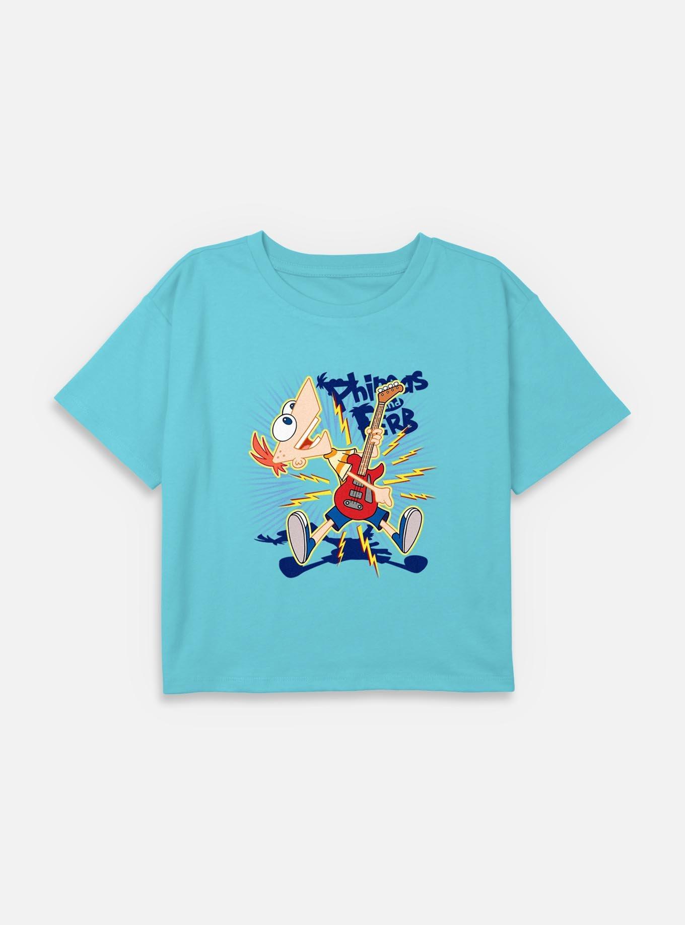 Disney Phineas and Ferb Electric Guitar Youth Girls Boxy T-Shirt, , hi-res