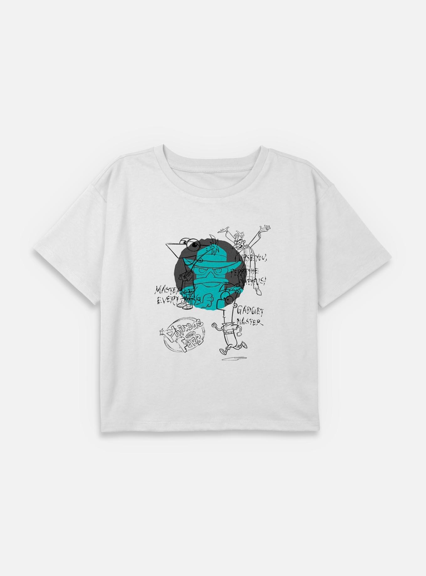 Disney Phineas and Ferb Sketch Characters Youth Girls Boxy T-Shirt, , hi-res
