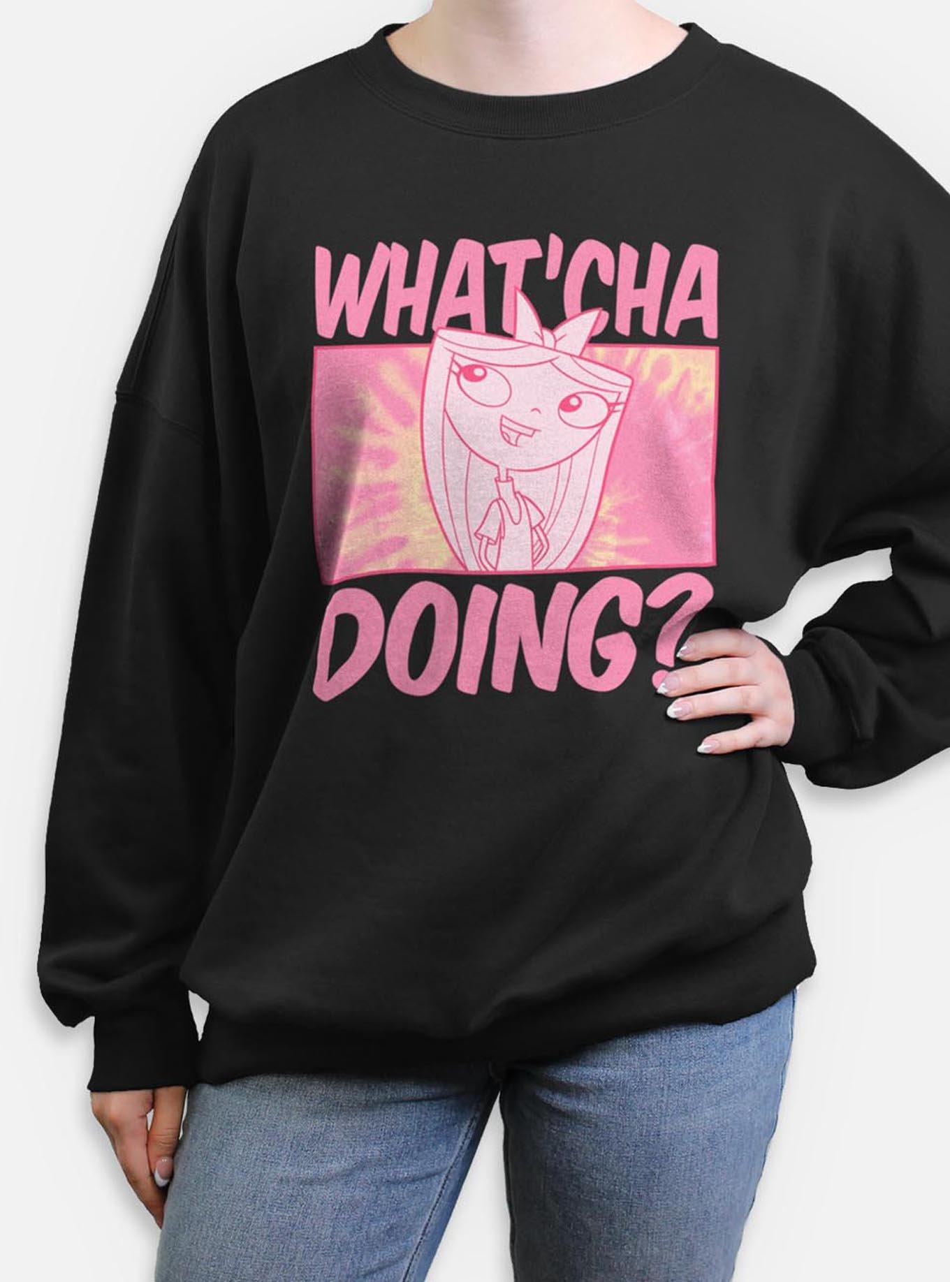 Disney Phineas and Ferb Isabella Whatcha Doing Womens Oversized Sweatshirt, BLACK, hi-res