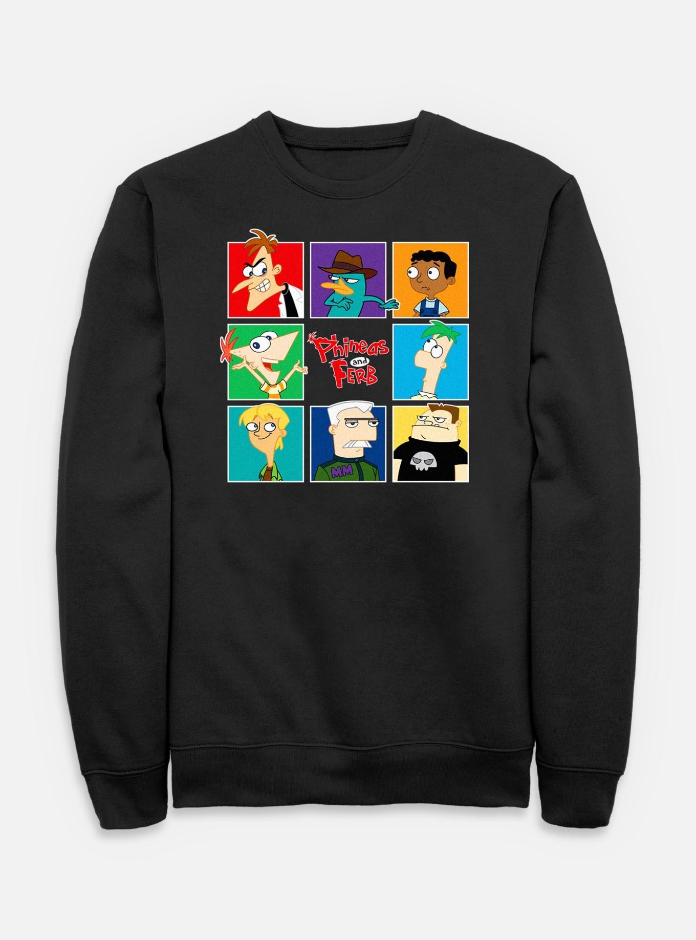 Disney Phineas and Ferb Character Grid Sweatshirt, BLACK, hi-res