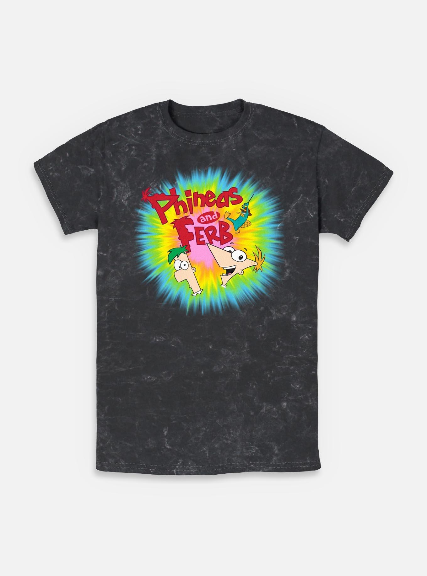 Disney Phineas and Ferb Color Logo Mineral Wash T-Shirt, BLACK, hi-res