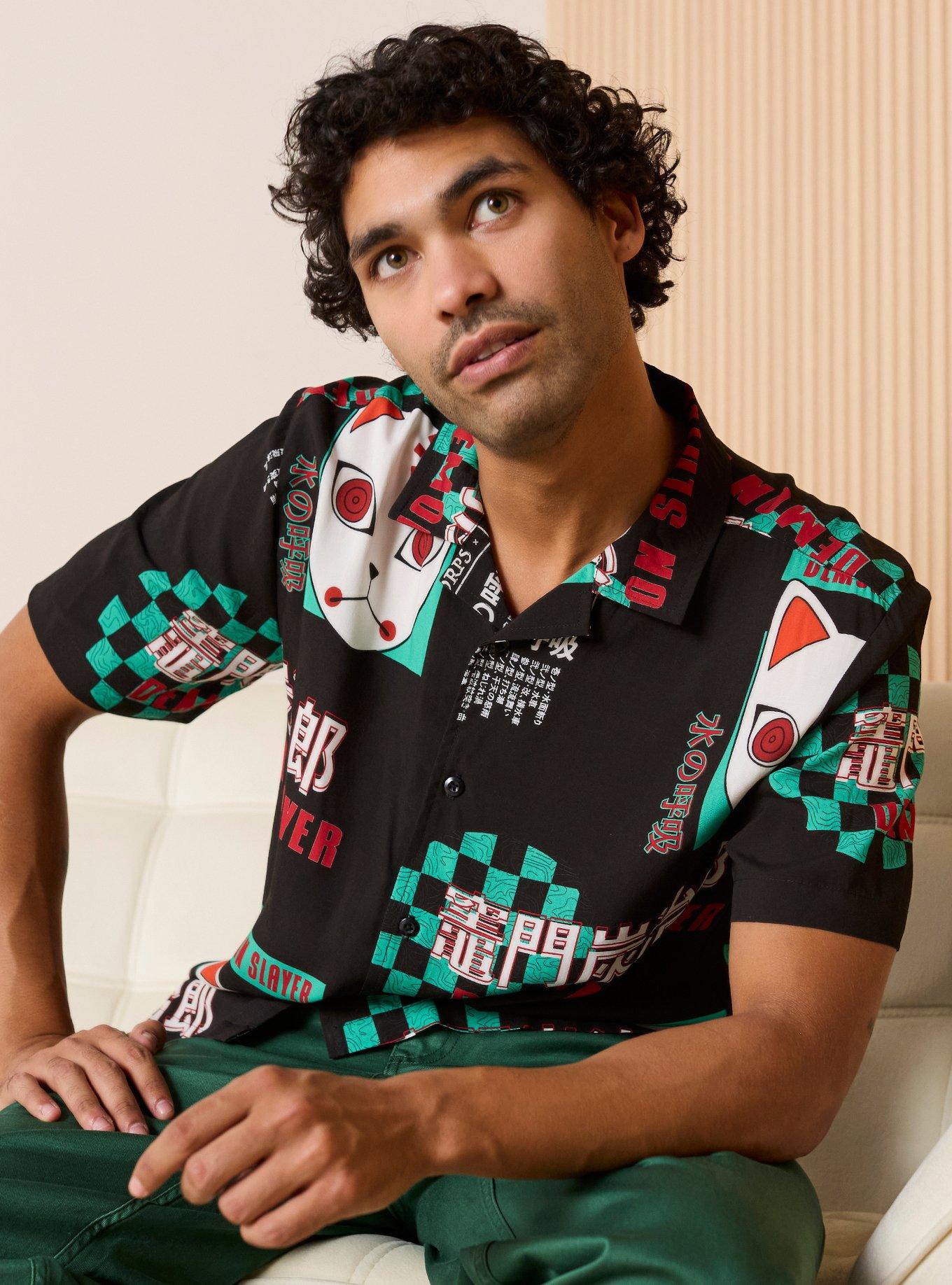 Demon Slayer: Kimetsu no Yaiba Tanjiro's Mask Allover Print Woven Button-Up, , hi-res