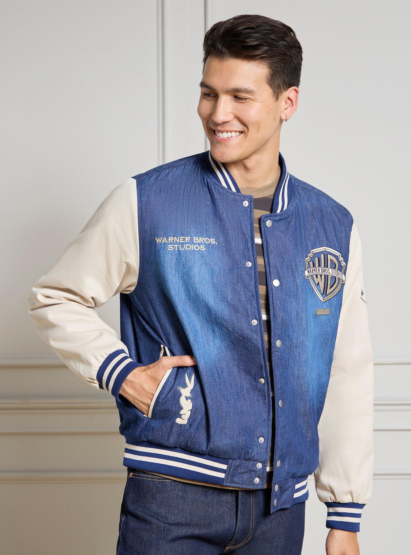 Warner Bros. Studios Denim Varsity Jacket (BoxLunch 10th Anniversary) — BoxLunch Exclusive, , hi-res