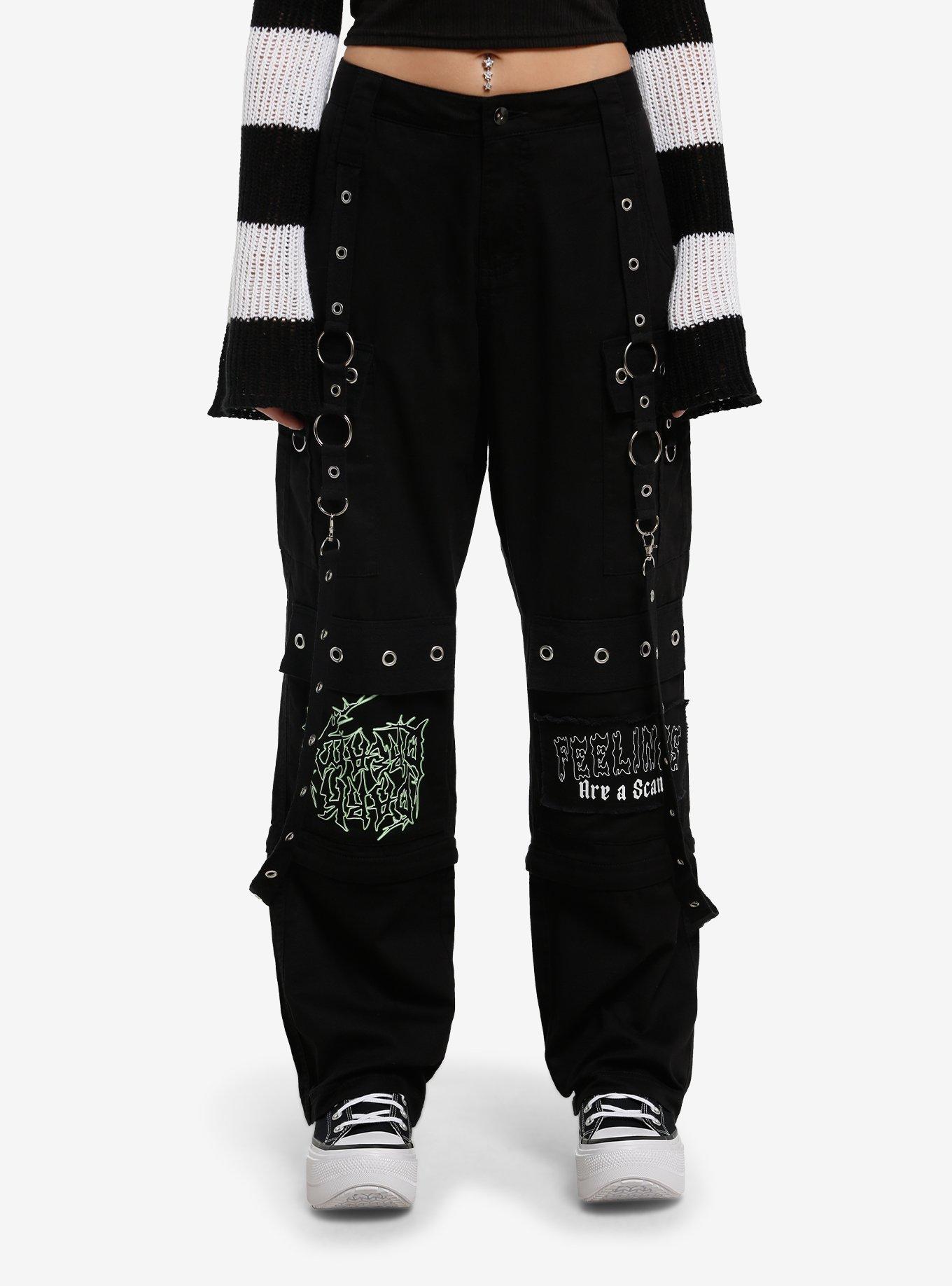 Black Patches Grommet Suspender Cargo Pants | Hot Topic