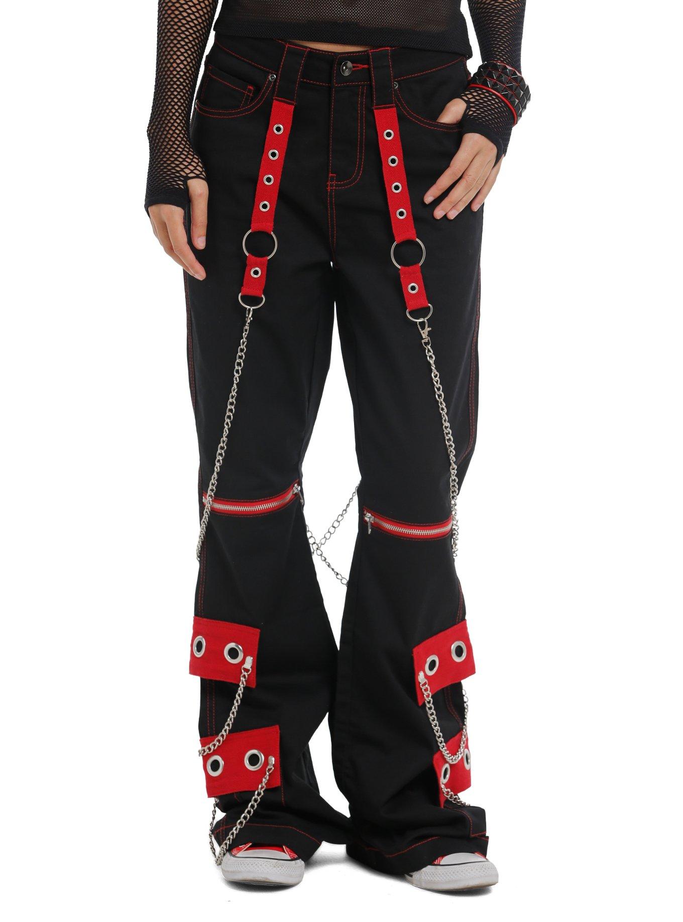 Social Collision Black & Red Chain Suspender Girls Wide Leg Pants, , hi-res