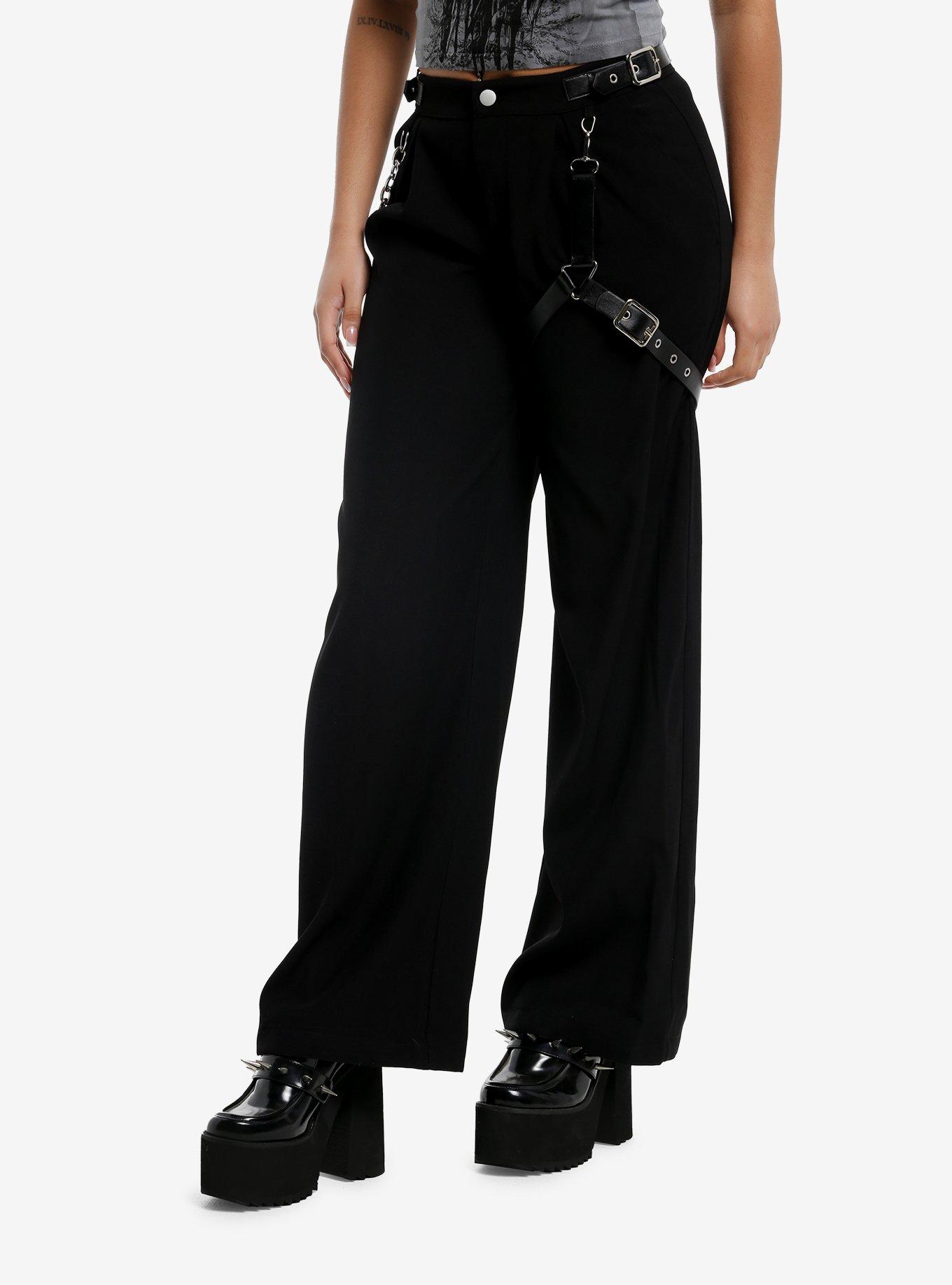 Black Harness Girls Wide Leg Pants, , hi-res