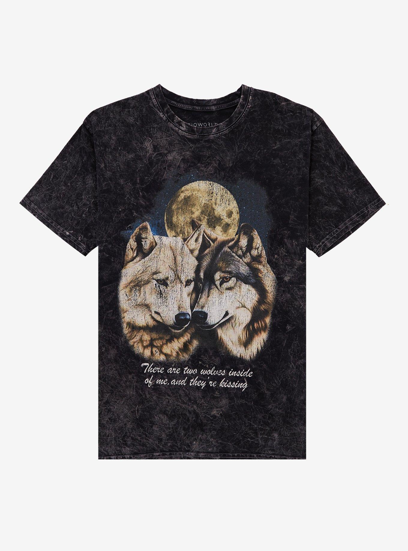 Two Wolves Kissing Dark Wash T-Shirt, , hi-res