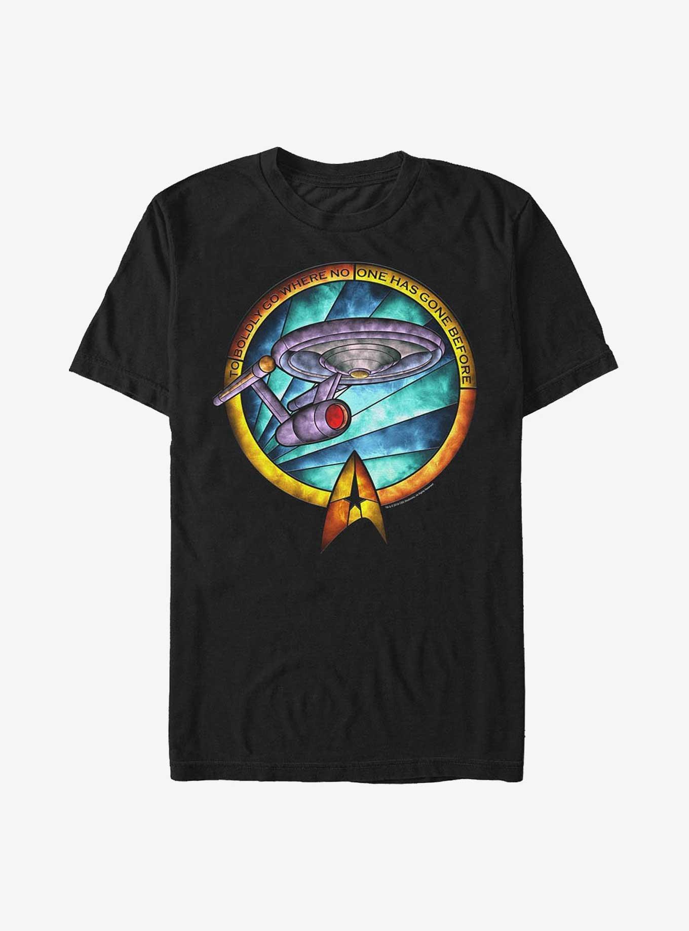 Star Trek USS Enterprise Stained Glass To Boldly Go T-Shirt, BLACK, hi-res